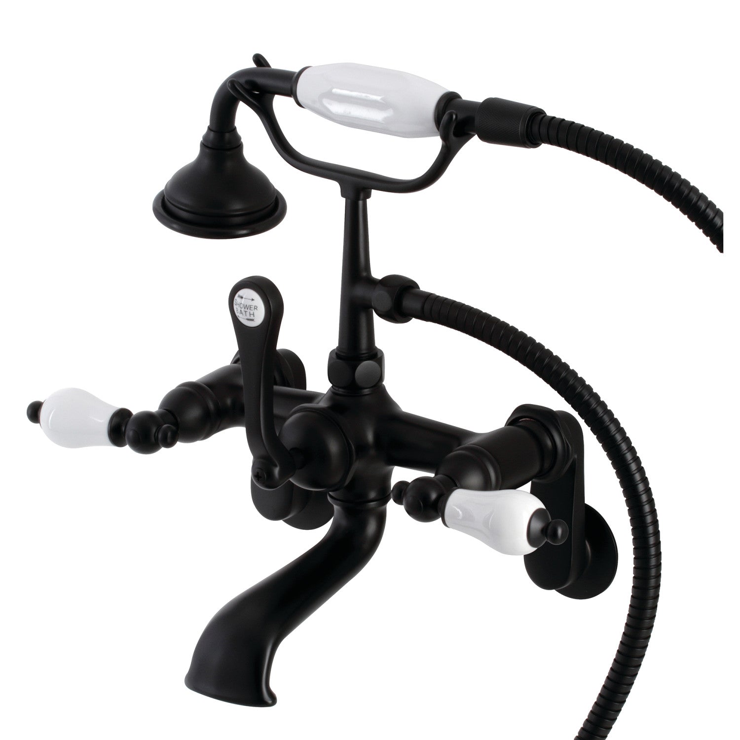 Vintage Matte Black 3-Handle Wall Mount Clawfoot Tub Faucet with Hand Shower - AE55T0 Bathroom Fixture for Classic & Modern Bathrooms