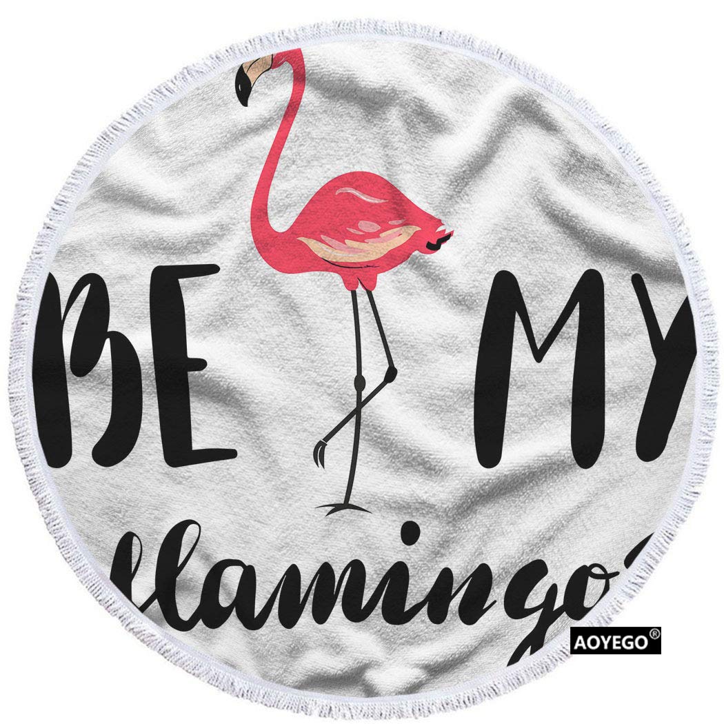 Be My Flamingo Beach Towel - Romantic Quote Feather Love Cartoon Bird Design with Twisted Rope Fringe - 63 Inch Soft Polyester Microfiber Towel for Pool, Beach, Picnic & Summer Travel