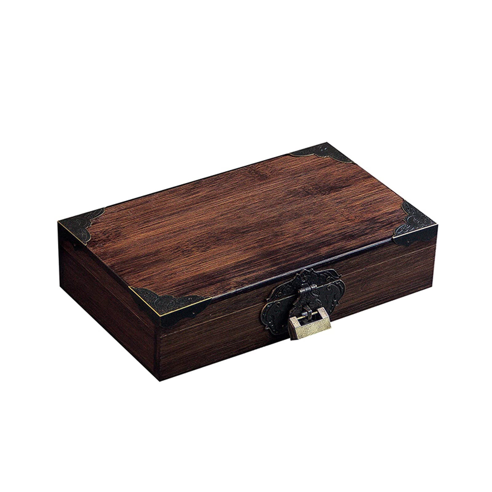 Rustic Bamboo and Wooden Storage Box with Hinged Lid - Vintage Small Desktop Organizer for Office, Jewelry, Keepsakes & Home Decor