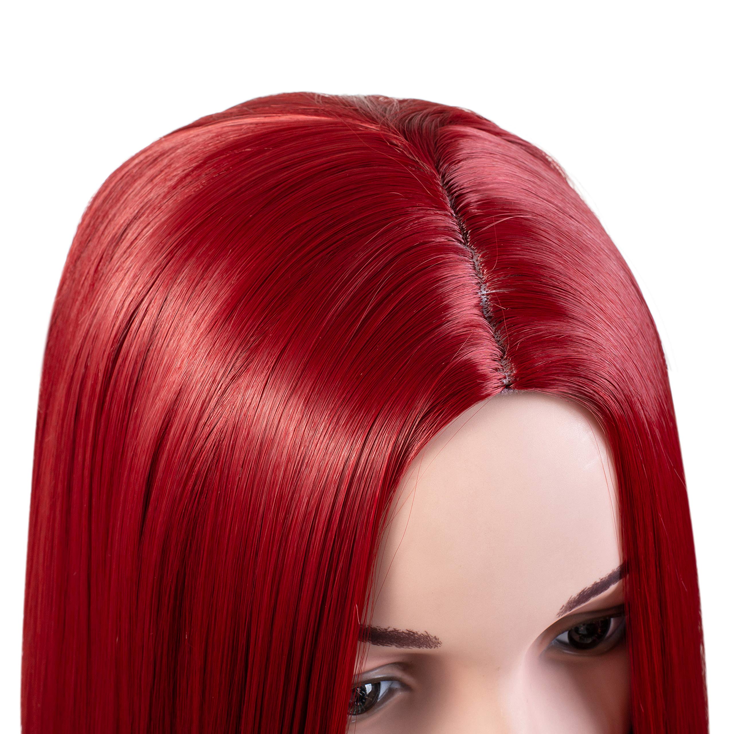 Onedor 30 Inch Long Straight Red Synthetic Hair Cosplay Wig with Wig Cap for Women - Perfect for Halloween, Cosplay, and Costume Parties (T1557 - Red)
