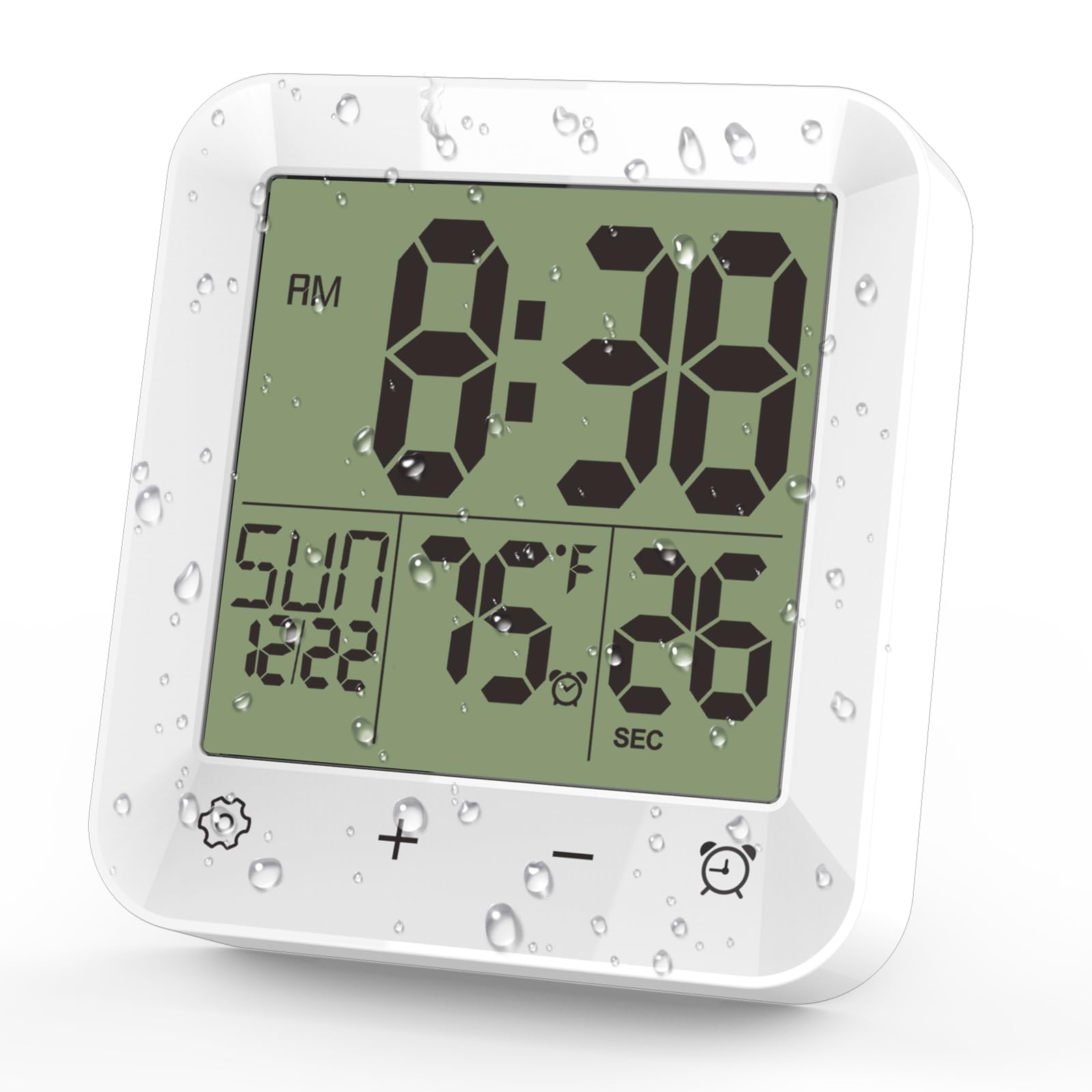 Waterproof Shower Clock with Touch Screen - Digital Bathroom & Kitchen Wall Clock with Temperature Display, Battery Operated, Suction Cup & Hanging Hole - Perfect for Bath, Shower, Sauna and Home Decor