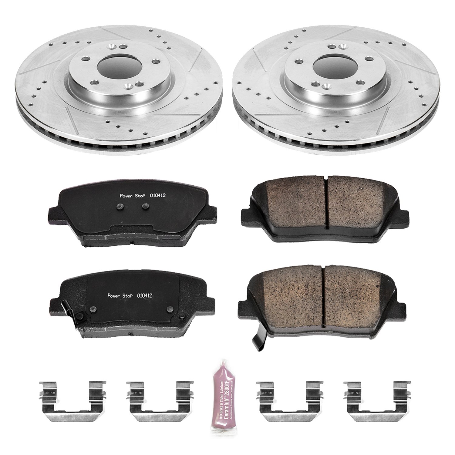 Power Stop K6779 Z23 Carbon Fiber Brake Pads & Drilled Slotted Rotors Kit - High Performance Front Brake System for Cars, Trucks & SUVs | Perfect for Racing, Towing & Daily Driving