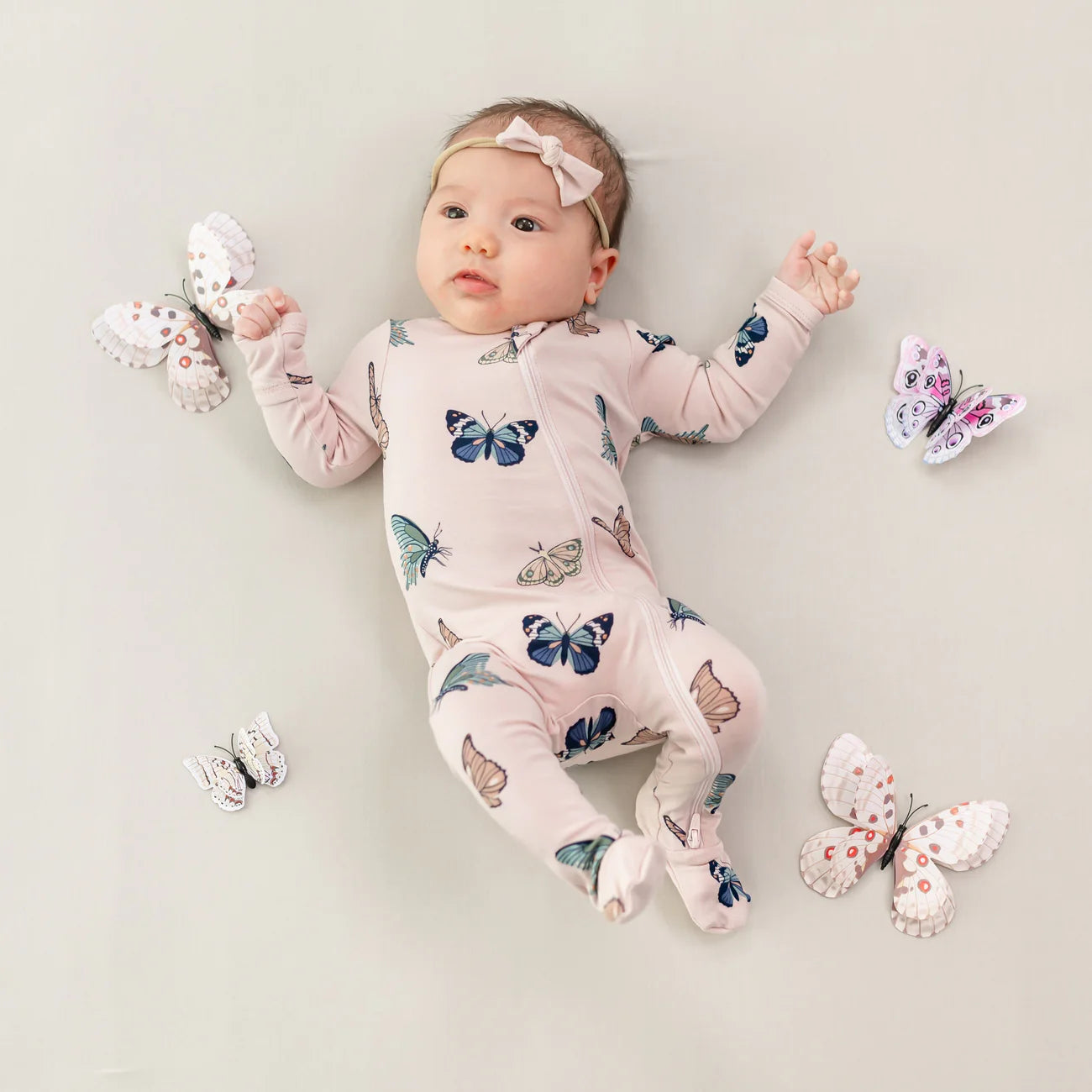 Pink Zippered Footie Pajamas for Baby Girls - Soft Butterfly Design for Cozy Sleep & Playtime - Perfect for Nursery, Bedtime & Photo Shoots