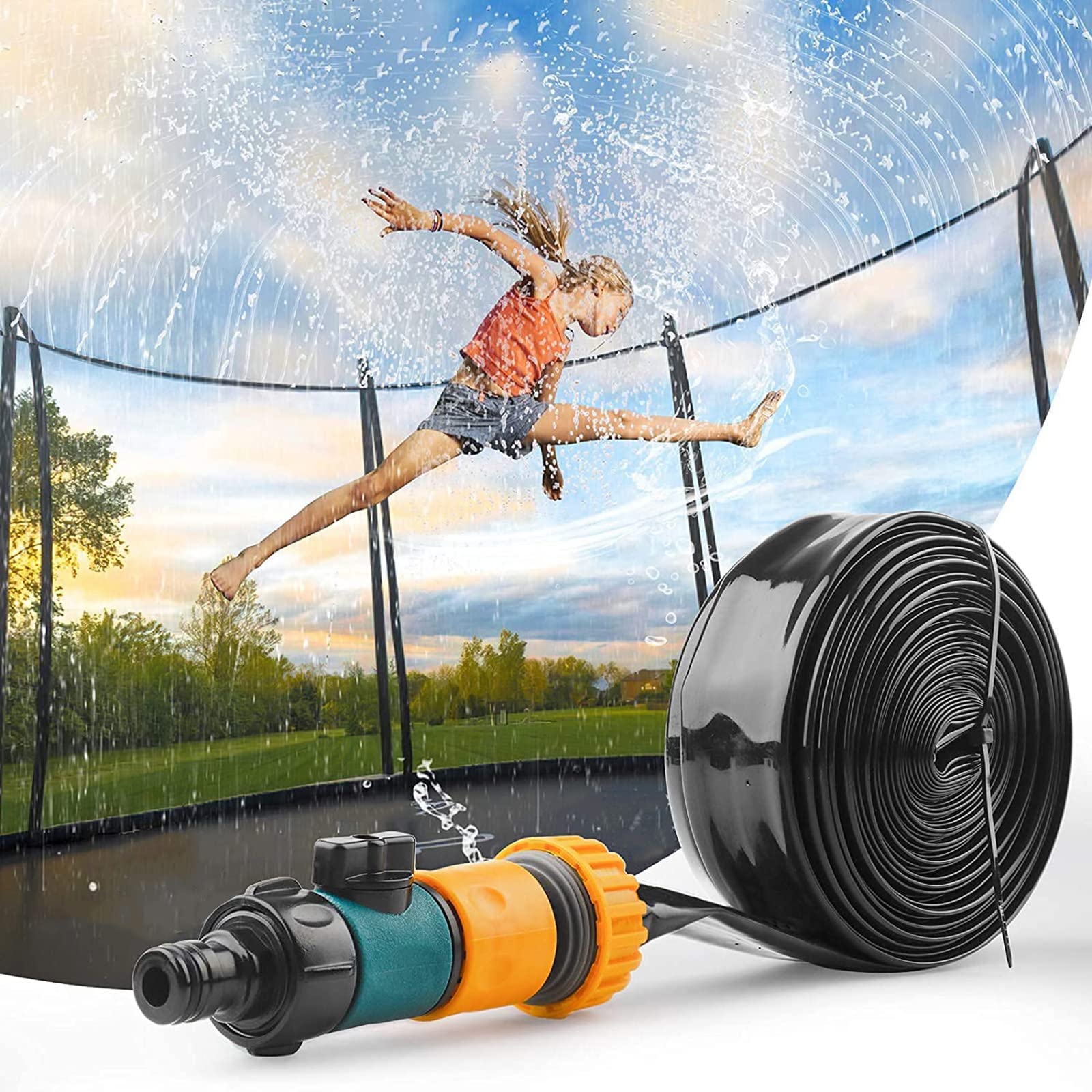 GYH Trampoline Sprinklers for Kids - Outdoor Water Park Play Sprinkler, Summer Trampoline Water Toys & Accessories for Backyard Fun, Pool Parties, and Family Outdoor Activities
