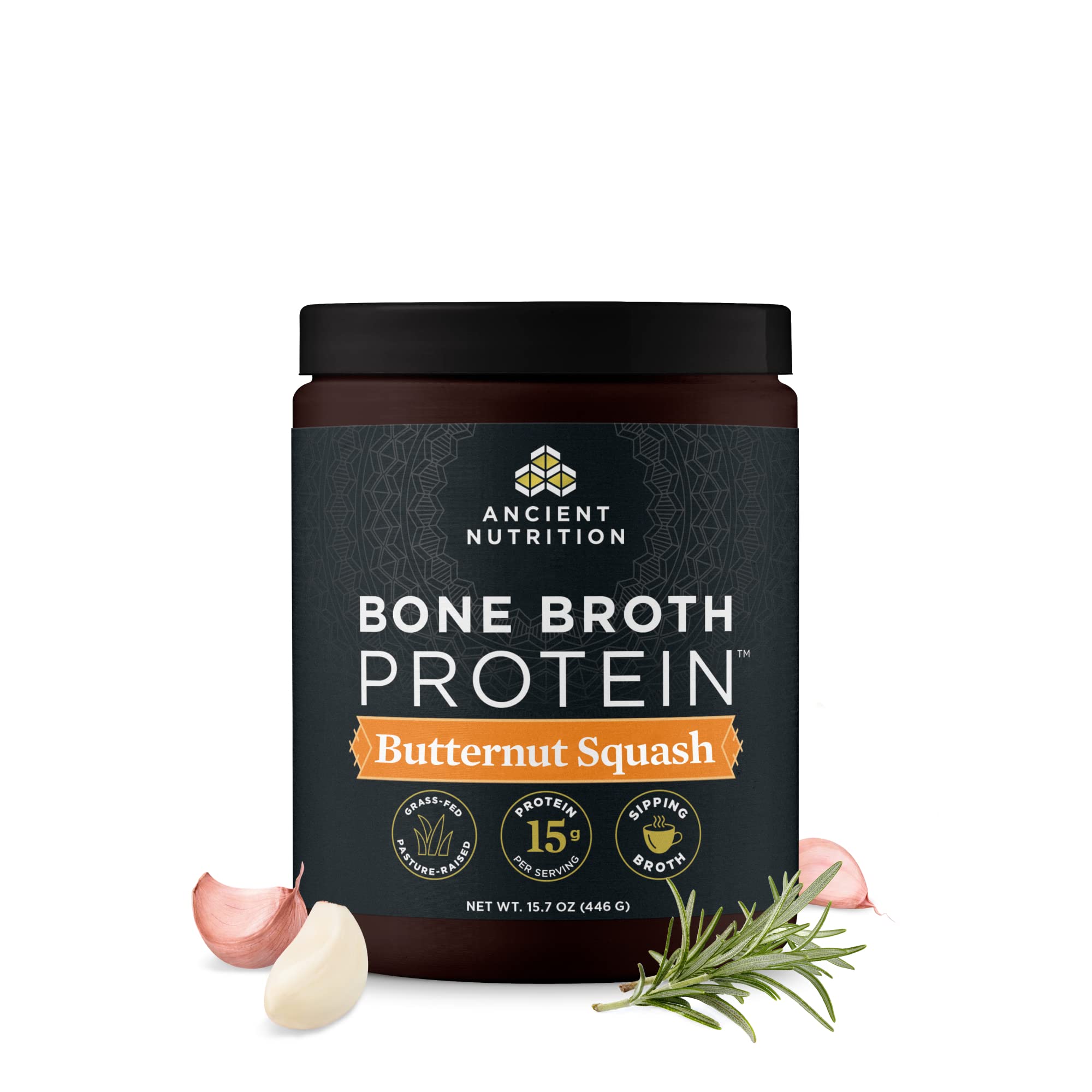 Ancient Nutrition Bone Broth Protein Powder - Butternut Squash Flavor, Grass-Fed Chicken & Beef Collagen, 15g Protein per Serving, Gut Health Support, 15 Servings | Post-Workout Recovery & Immune System Boost