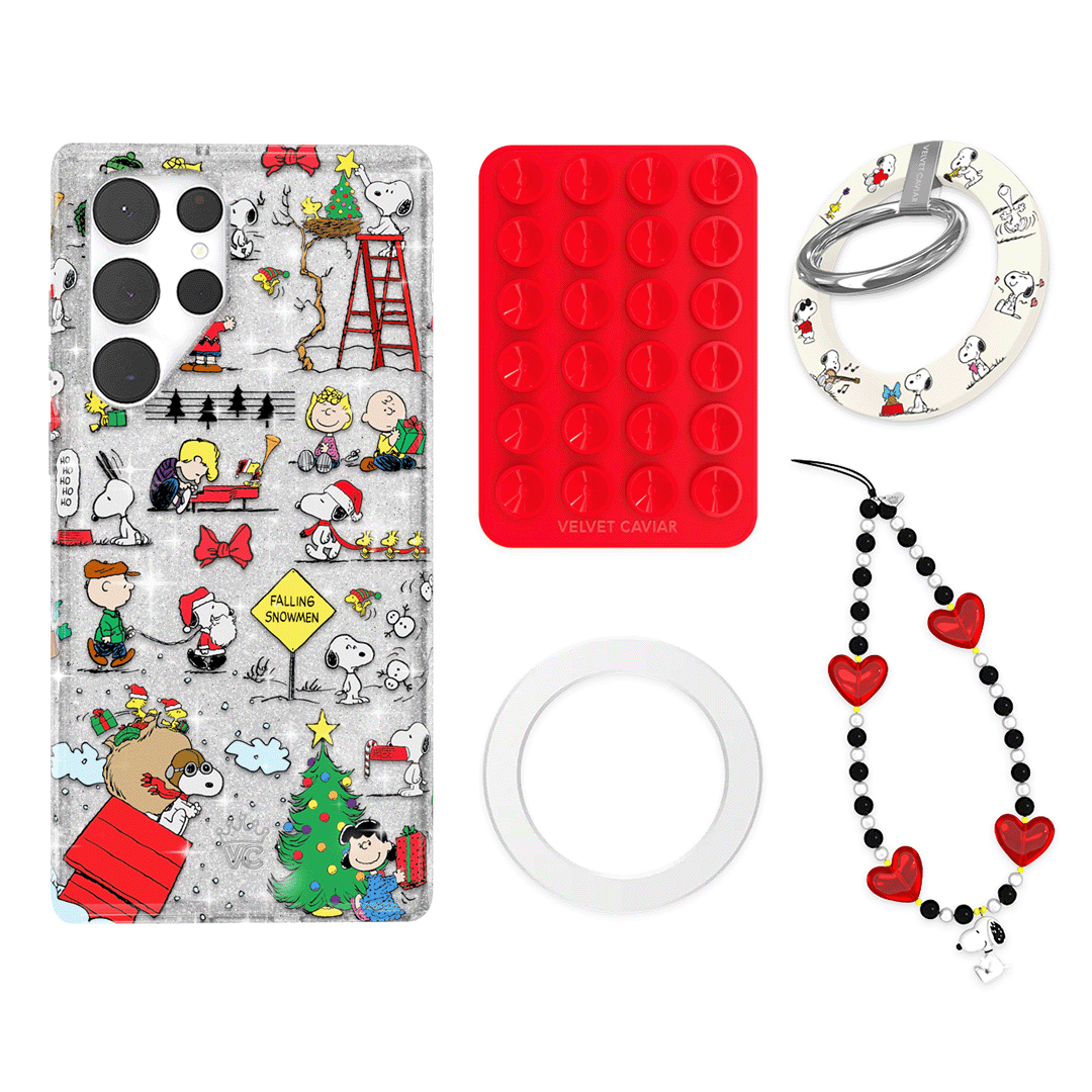 Snoopy Christmas Glitter Galaxy Phone Grip Bundle Set - Cute Cartoon Character Anti-Slip Phone Holder for iPhone Samsung - Perfect Holiday Gift for Kids & Adults (Home, Office, Travel Use)