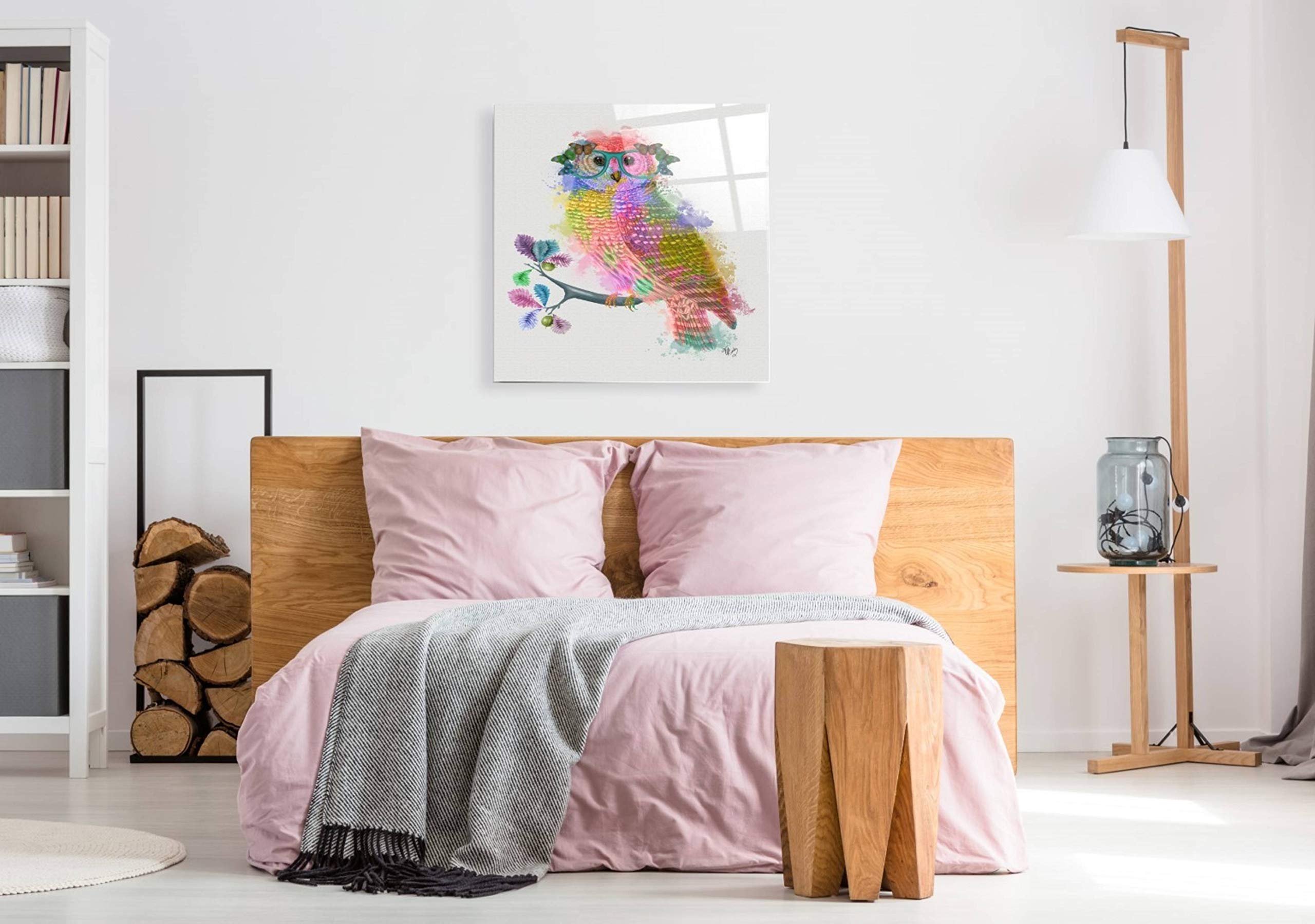 Epic 'Rainbow Splash Owl' Acrylic Glass Wall Art by Fab Funky - 36x36 Inches Modern Home Decor for Living Room, Bedroom & Office