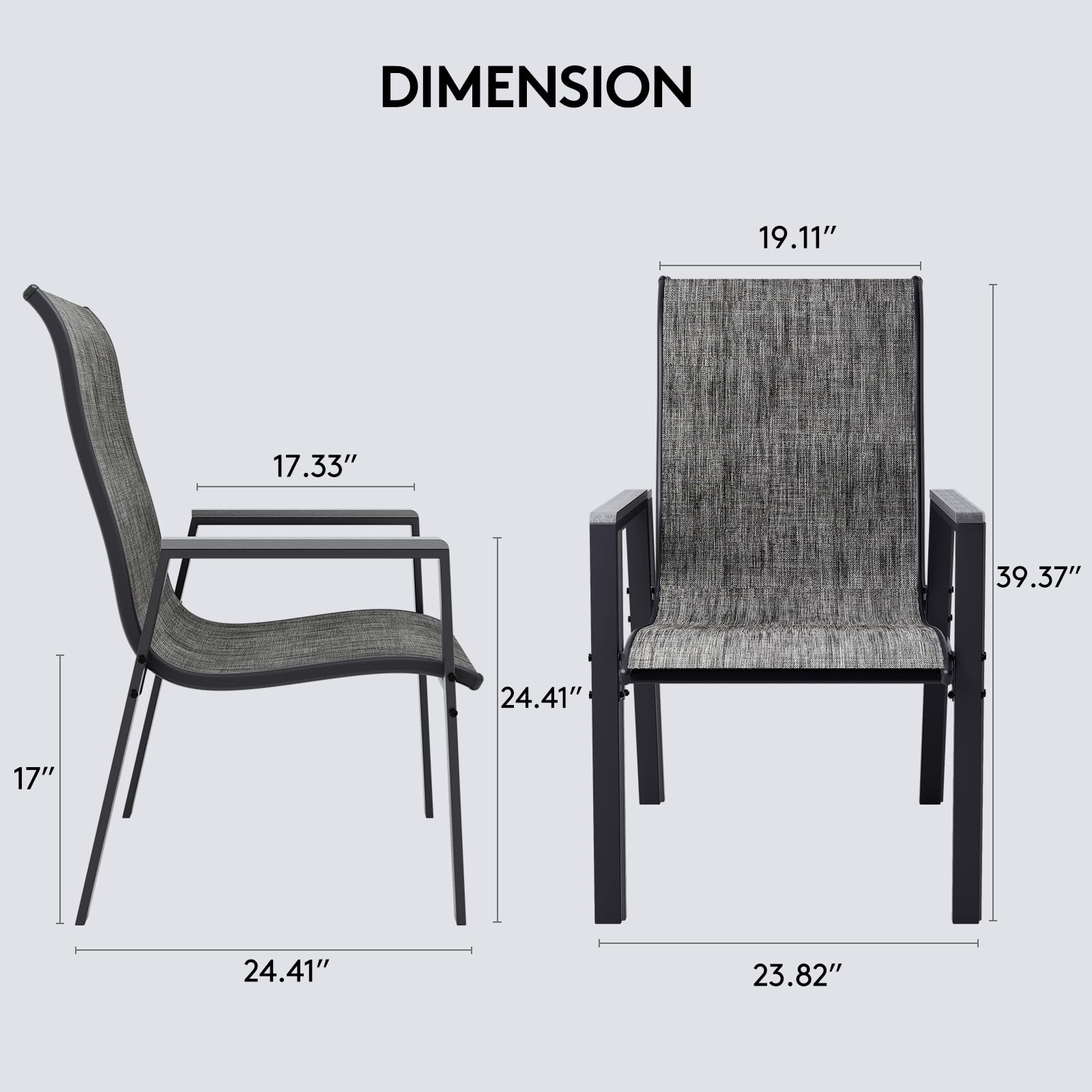 Amopatio 4-Piece Patio Dining Chairs Set - All-Weather Outdoor Stackable Chairs with High Back, Breathable Seat & Sturdy Metal Frame - Perfect for Backyard, Porch, Garden, Lawn or Poolside (Dark Grey)