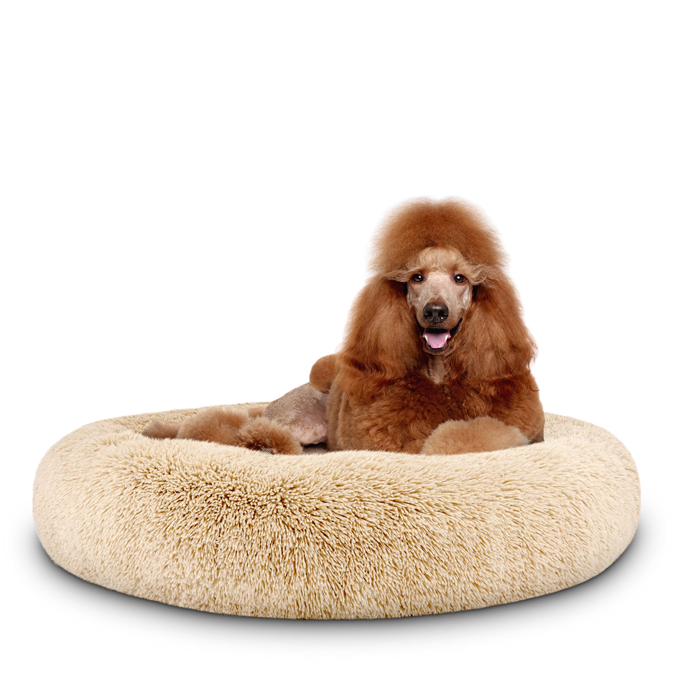 Original Donut Dog Bed XL - Plush Calming Nest Pet Bed with Removable Beige Cover for Sound Sleep - Perfect for Large Dogs, Puppies & Anxiety Relief in Living Room or Bedroom