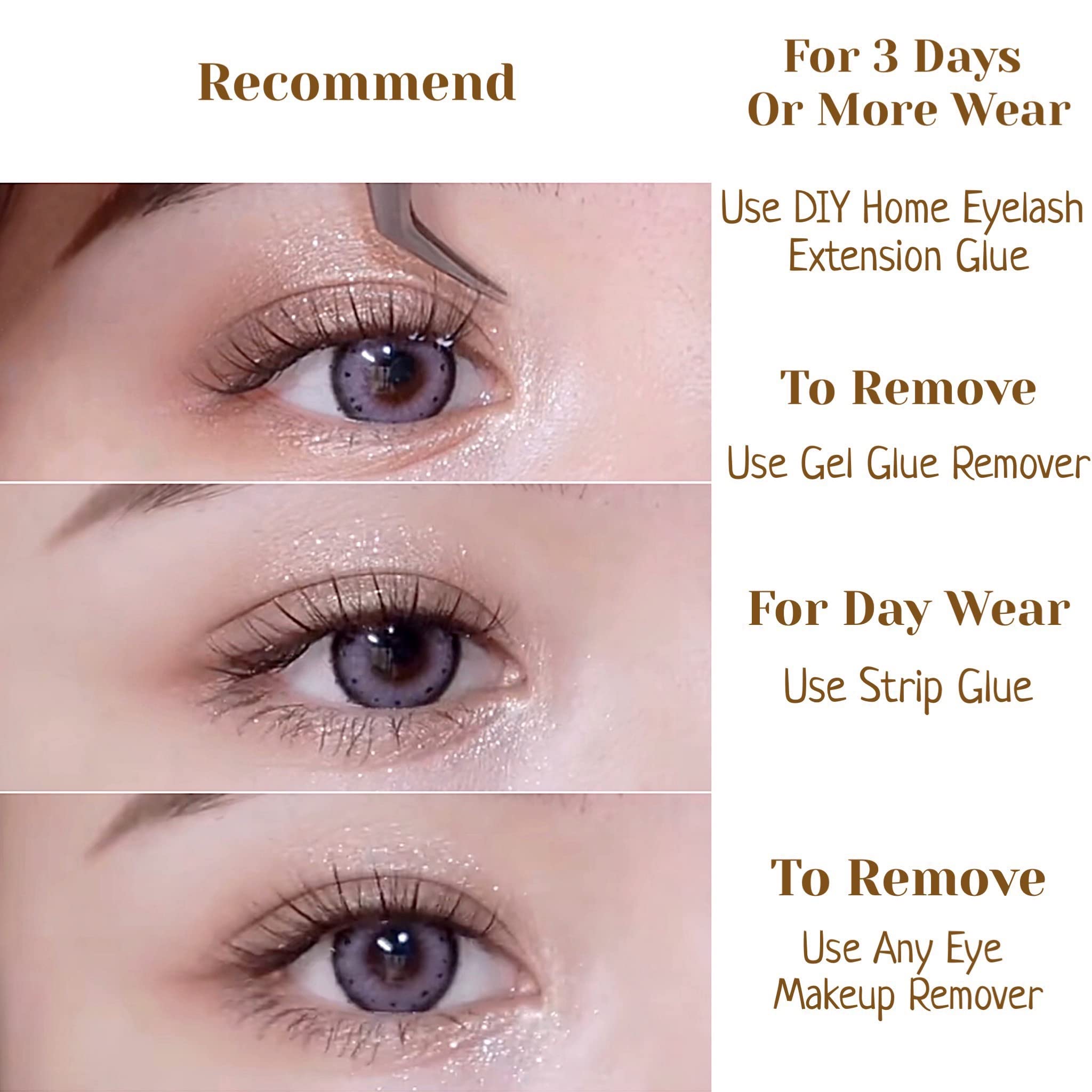 CB 3 Trays Cluster Eyelash Extensions - DIY Individual False Lashes for Home Use | Volume Eyelash Clusters, C Curl, Natural Sandwich Style (180 Pcs, 10mm) | Perfect for Bridal, Party & Everyday Glam