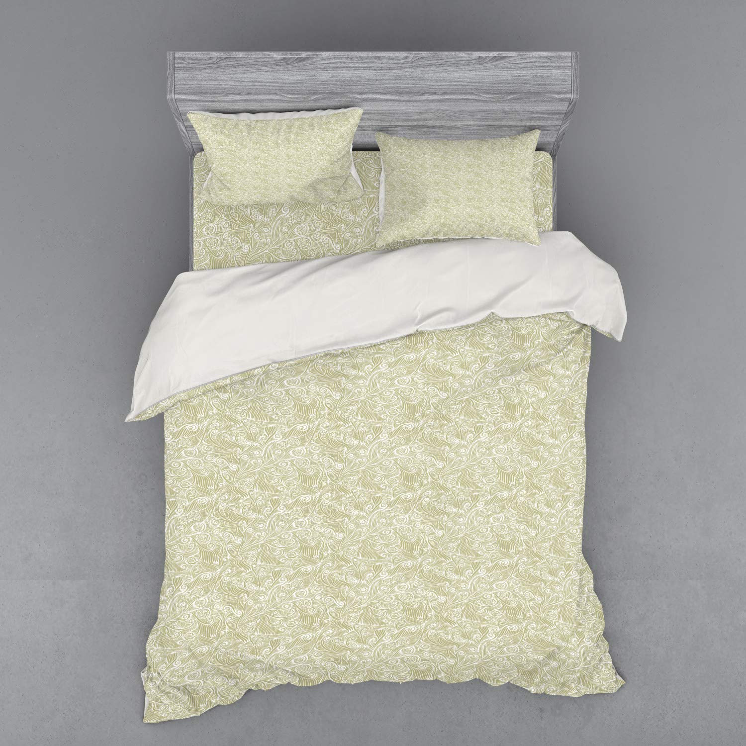 Ambesonne Vintage Duvet Cover Set - Queen Size 4-Piece Bedding with Antique Abstract Swirls & Romantic Rose Motifs | Beige White Retro Design | Perfect for Master Bedrooms, Guest Rooms & Boho Chic Home Decor