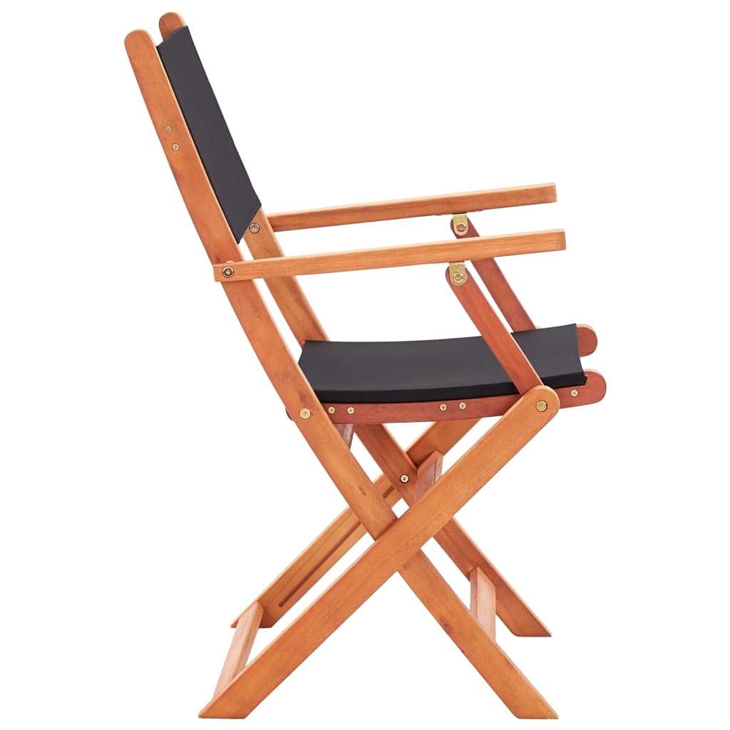 6-Piece Black Solid Eucalyptus Wood & Textilene Folding Patio Chairs Set - Outdoor Dining Chairs for Balcony, Garden, Poolside, Backyard | Durable & Weather-Resistant for BBQ, Picnics, and Outdoor Entertaining
