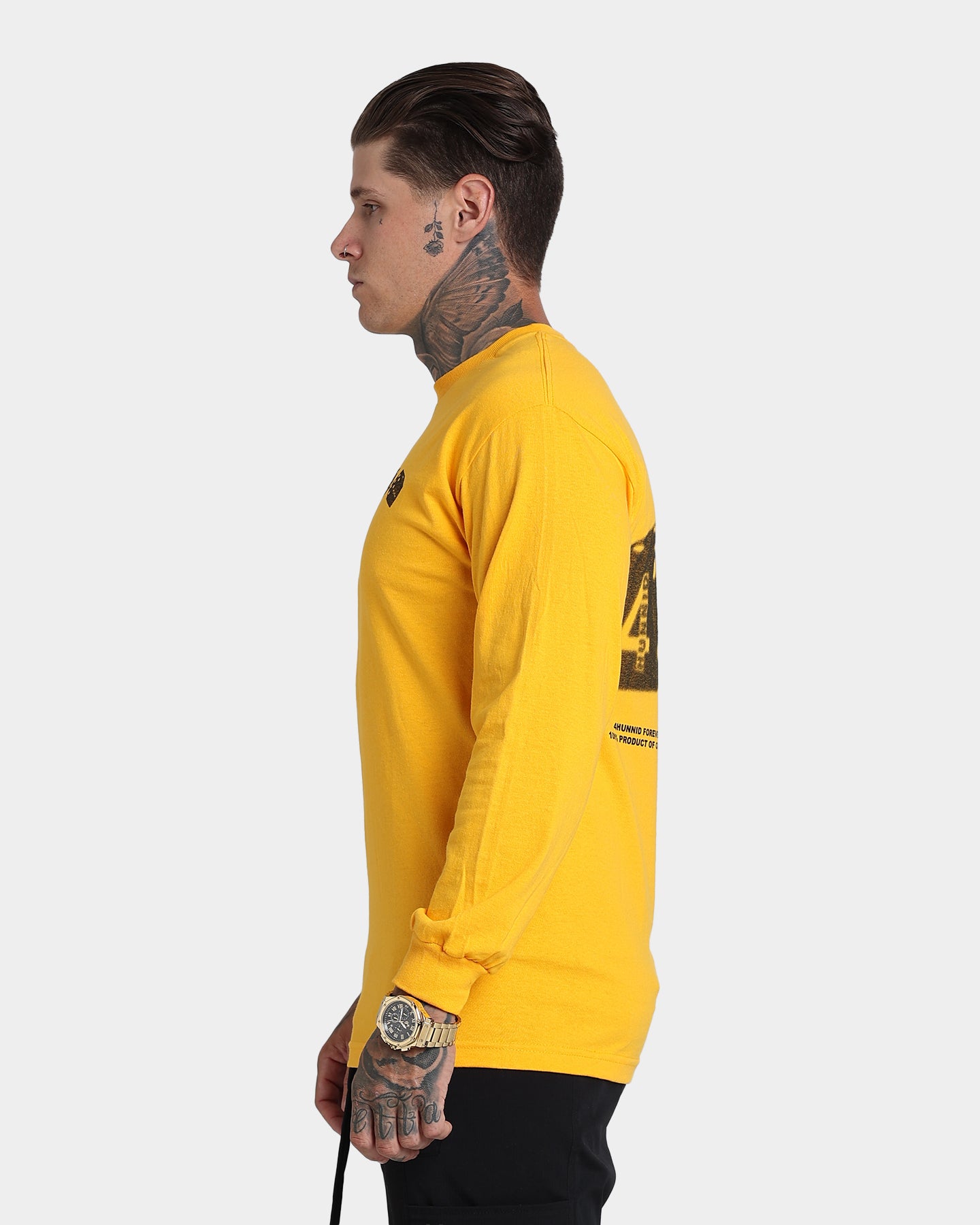 4HUNNID Roll The Dice Long Sleeve T-Shirt - Mustard Yellow Streetwear for Men | Perfect for Casual Outfits, Hip Hop Fashion & Urban Street Style