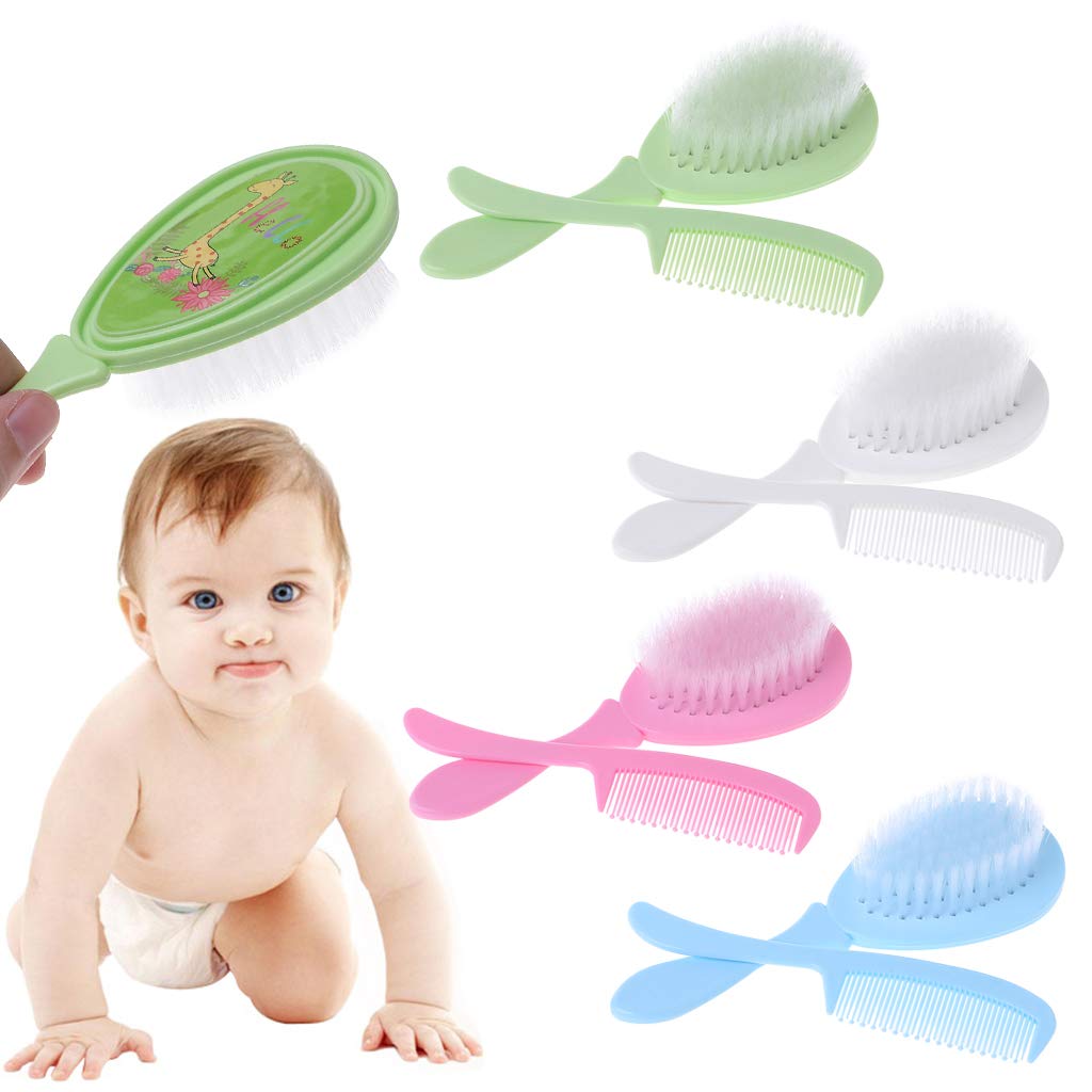 Soft Baby Hairbrush & Comb Set for Newborns - Gentle Scalp Massager & Infant Hair Care Tool - Portable & Safe for Delicate Baby Hair - Perfect for Newborn Grooming, Cradle Cap Care & Relaxing Head Massage