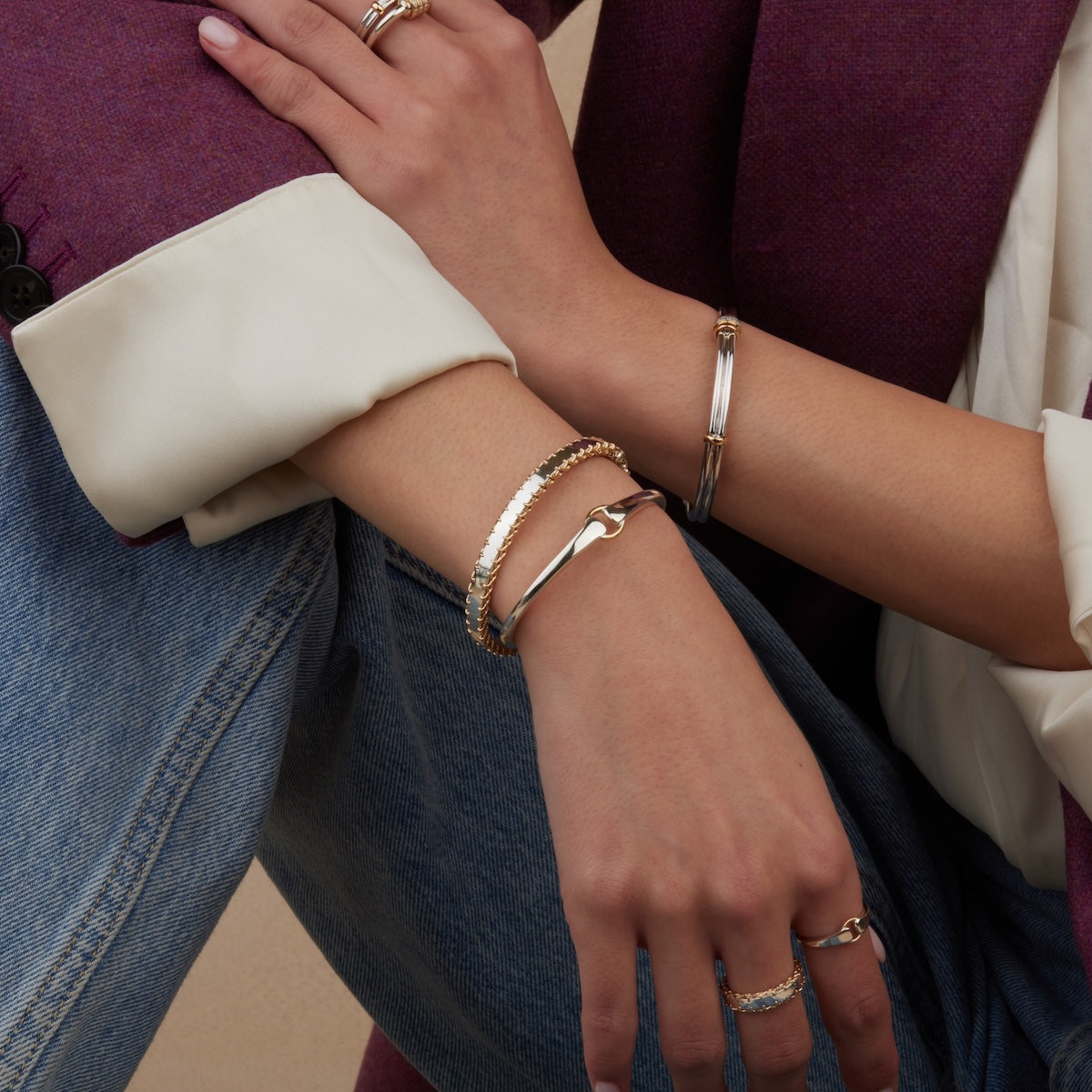 Trendy Mixed Metal Stitched Bracelet for Women - Fashion Jewelry Gift for Her - Perfect for Casual Wear, Office & Date Night
