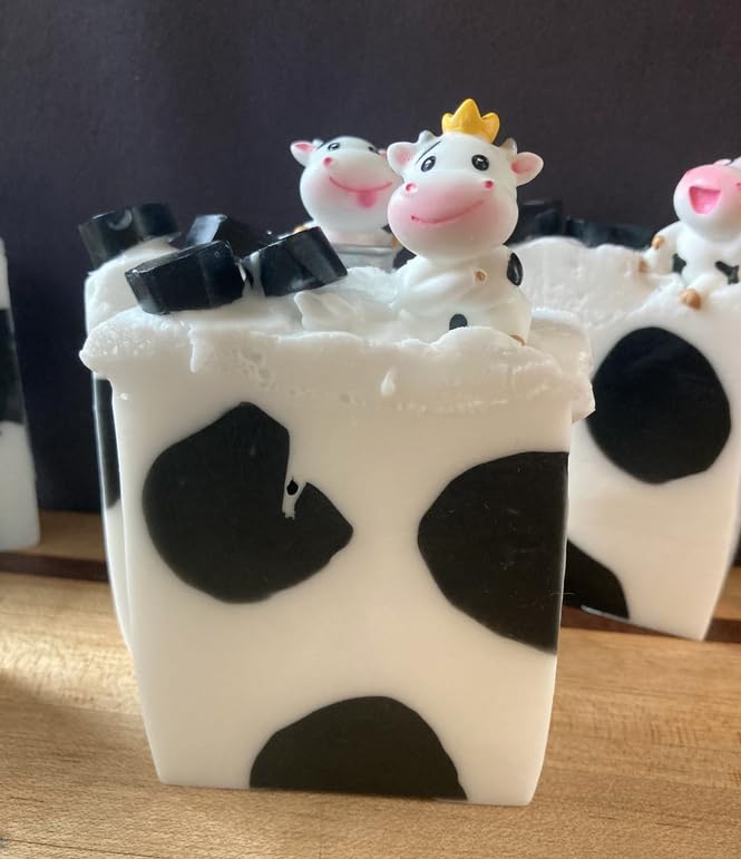 Organic Cow-Themed Handmade Soap Bar with Cute Cow Figure - Natural Moisturizing & Exfoliating for Sensitive Skin - Perfect for Farmhouse Decor, Rustic Bathroom, and Unique Gift Ideas