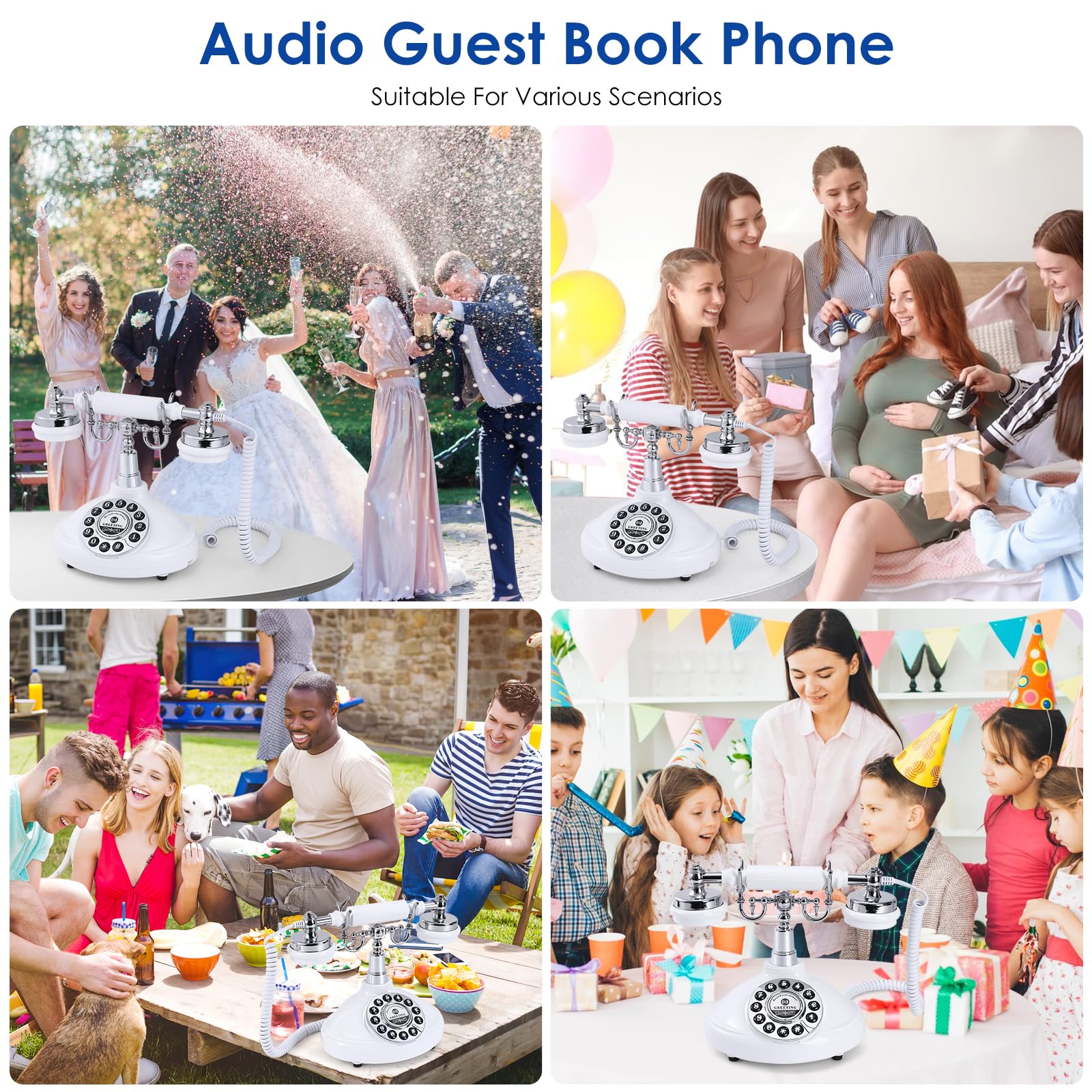 Customized Retro Audio Guest Book Phone - Classic White Wedding & Party Recording Device for Messages, Confessions, Birthdays, Rentals & Special Occasions | Perfect for Wedding Guest Books, Birthday Party Keepsakes & Event Memory Preservation