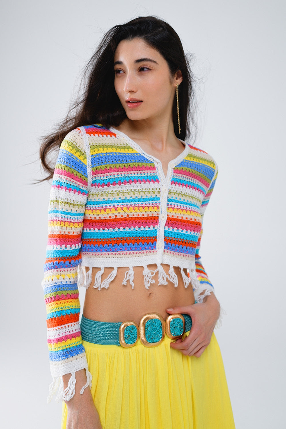 Colorful Striped Crochet Cardigan for Women - Cozy Handmade Knit Sweater for Fall & Winter, Perfect for Casual Outfits and Layering