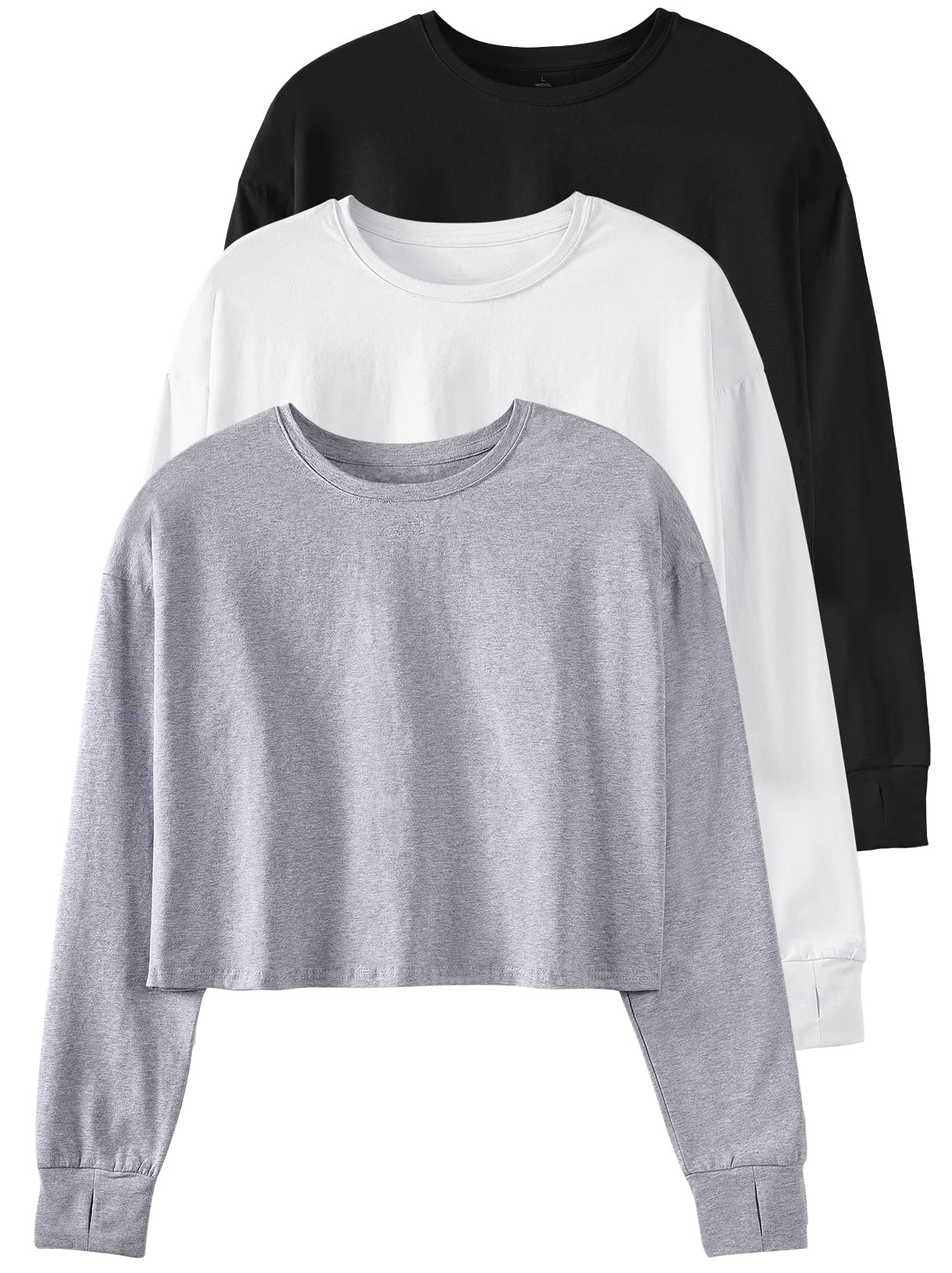 Women's Long Sleeve Crop Top - Cozy Cotton Athletic Sweatshirt with Thumb Holes for Workouts & Casual Wear | Perfect for Yoga, Gym & Street Style