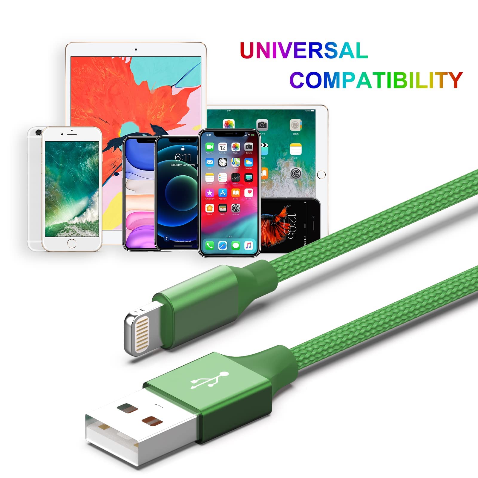 6-Pack MFi Certified iPhone Charger Lightning Cable - 3/6/10 FT Nylon Braided Fast Charging & Data Sync Cord for iPhone 14/13/12/11/XS (Home, Office, Car, Travel Use)