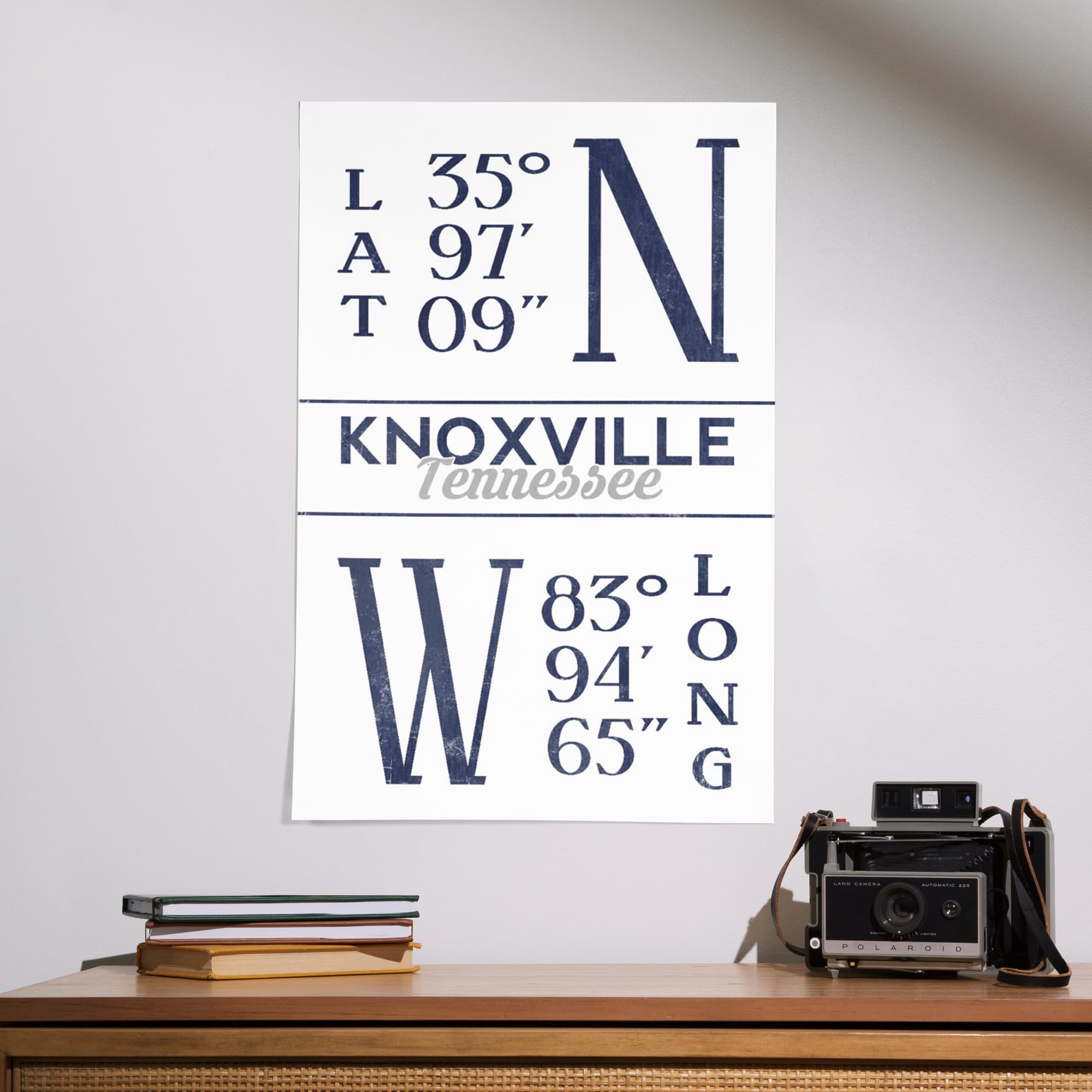 Lantern Press 16x24 Inch Giclee Art Print - Knoxville Tennessee Cityscape with Latitude & Longitude Coordinates in Blue - Perfect for Home Decor, Office Wall Art & Tennessee Gift Ideas