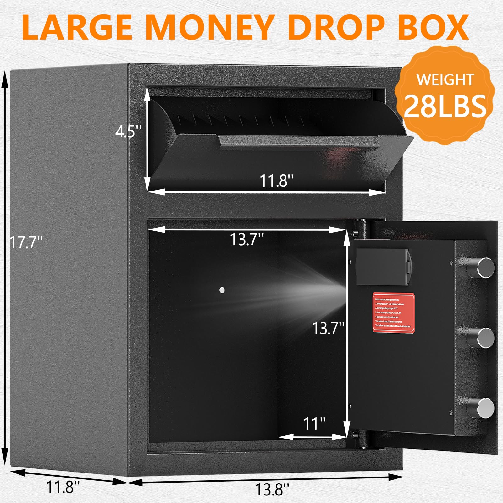 1.8 CUB Fireproof Drop Safe with Digital Combination Lock - Anti-Theft & Anti-Fishing Security Box for Cash, Documents & Valuables - Ideal for Business, Office & Home Use - Silent Deposit Safe for Retail Stores, Banks & Secure Money Storage