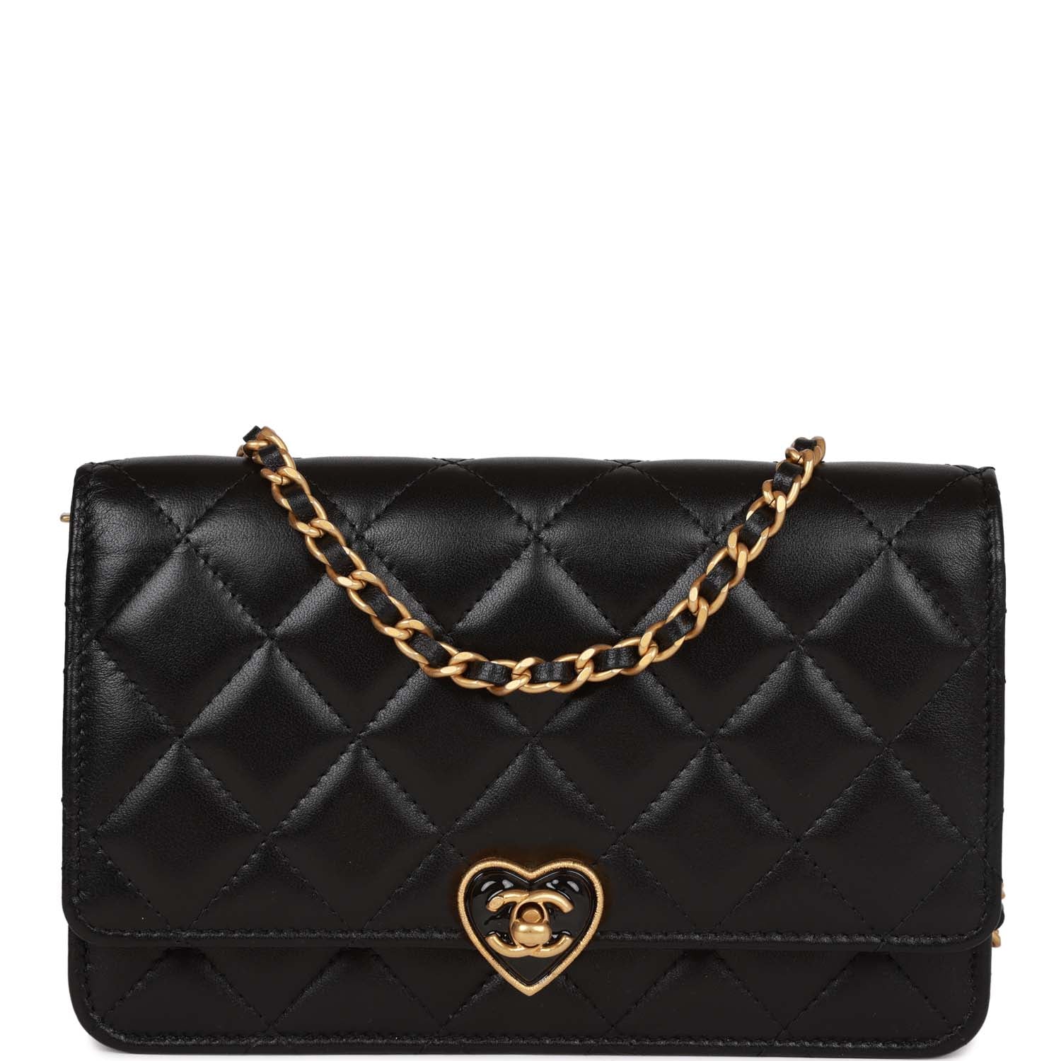Chanel Heart Wallet on Chain WOC Black Lambskin Leather with Antique Gold Hardware - Perfect for Evening Events & Luxury Gift Giving