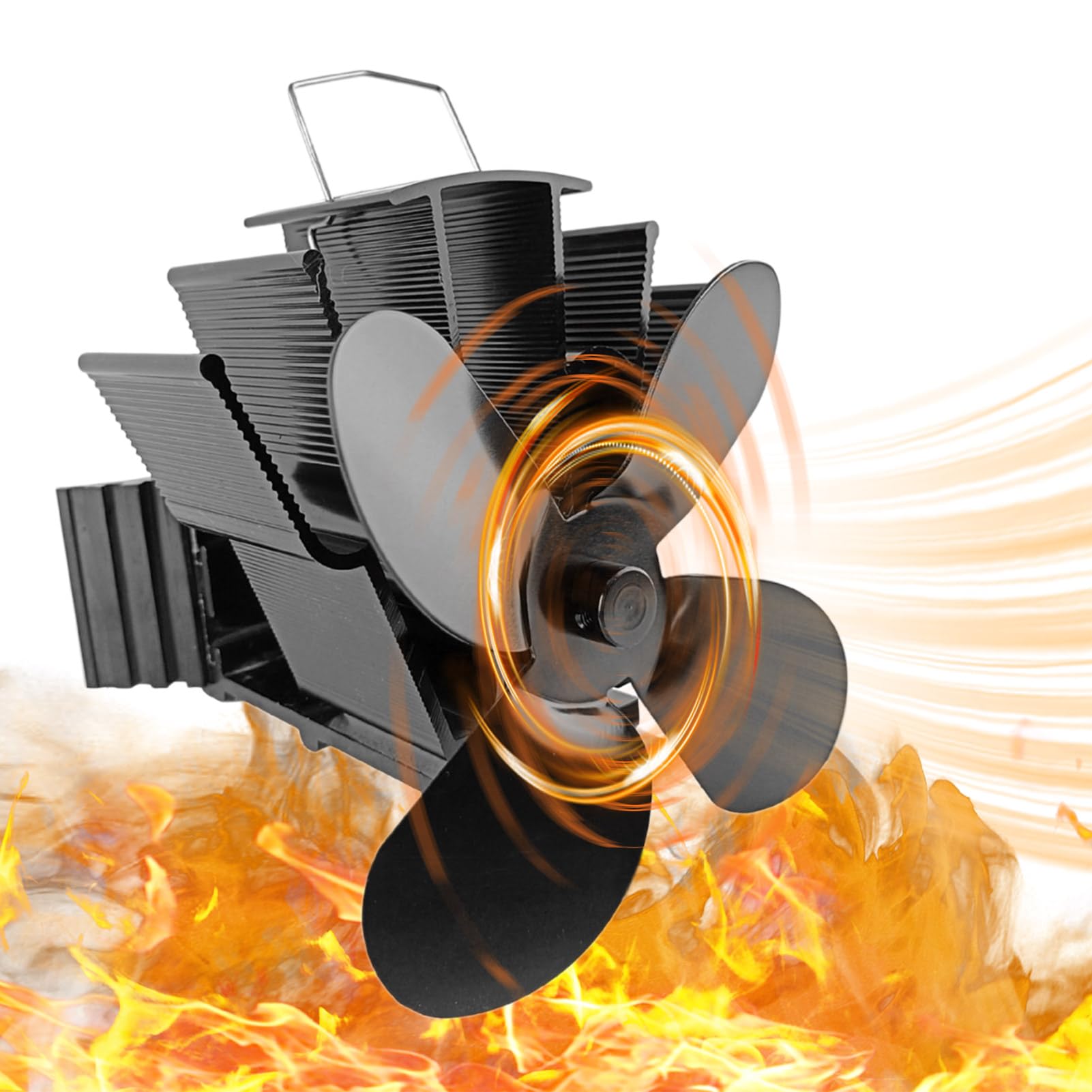 Wood Stove Fan - 4 Blade Heat Powered Fan with Overheating Protection for Wood Burning Stove, Gas, Pellet, Log & Propane Fireplaces | Wall Mounted Fireplace Fan for Efficient Heat Distribution in Living Rooms, Cabins & Outdoor Spaces
