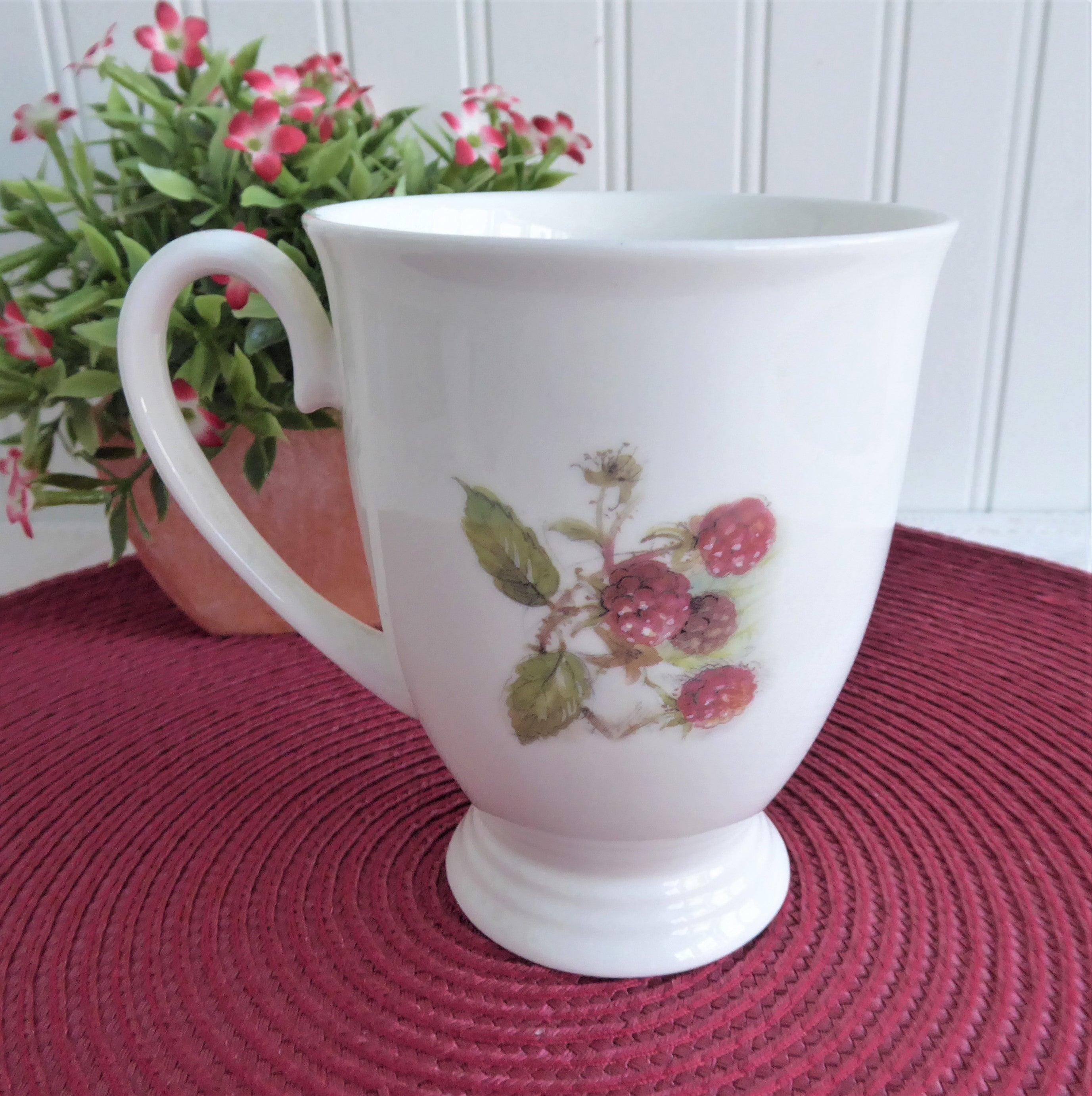 Royal Patrician Fruit Festival Raspberries England Bone China 9oz Pedestal Mug - Elegant Tea Cup for Afternoon Tea, Gift Giving & Home Decor