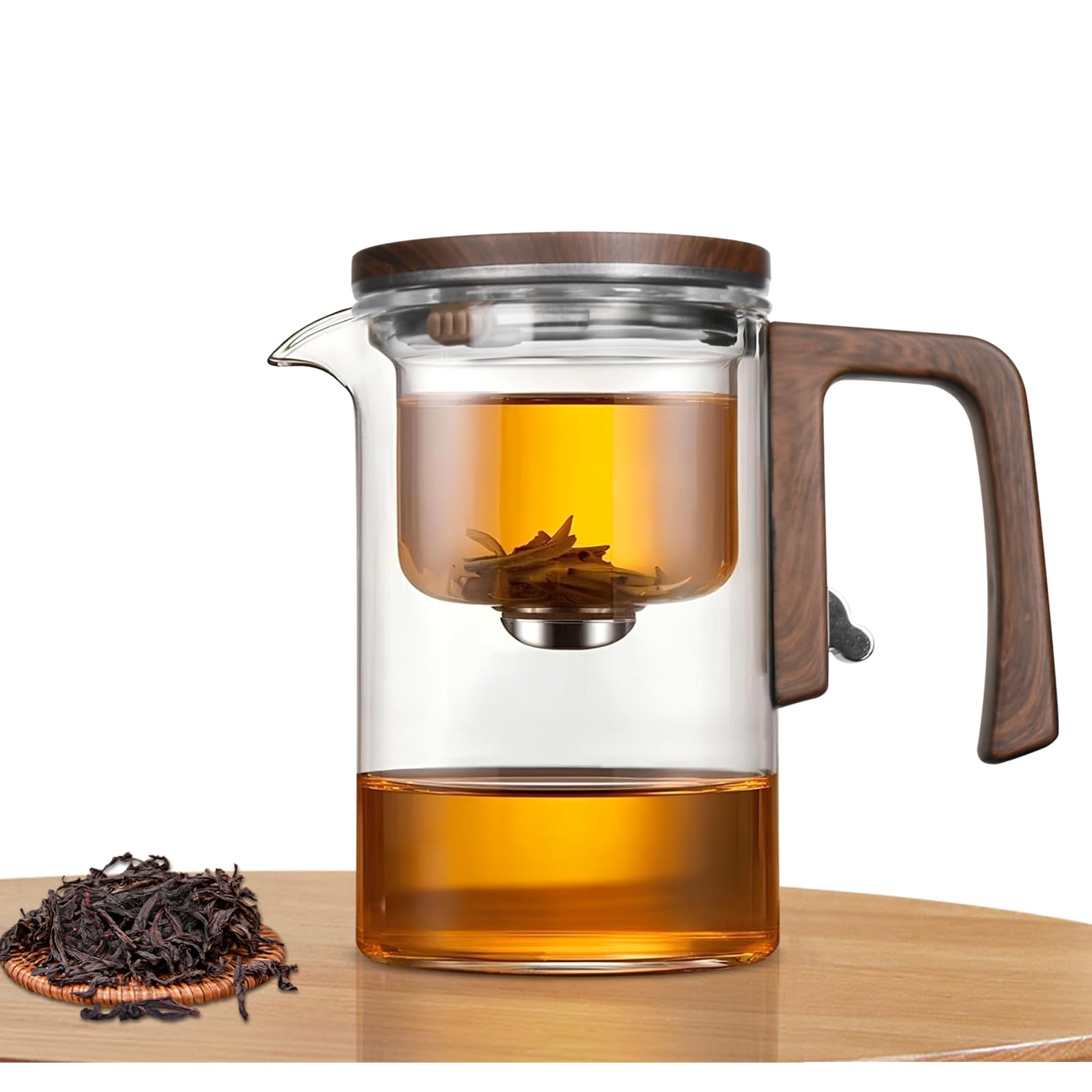 Enchanti Glass Teapot with Wooden Handle - Water Separation Design & Press Control Magic Tea Maker - Perfect for Loose Leaf Tea, Herbal Infusions & Home Tea Ceremonies