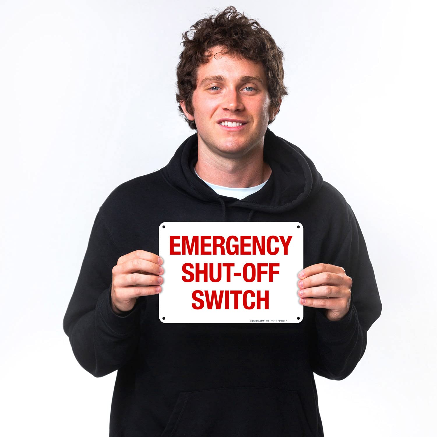 Emergency Shut-Off Switch Sign - 10x7 Inch Rust-Free .040 Aluminum - Fade Resistant for Indoor/Outdoor Use - Made in USA - Ideal for Factories, Warehouses & Industrial Safety Areas