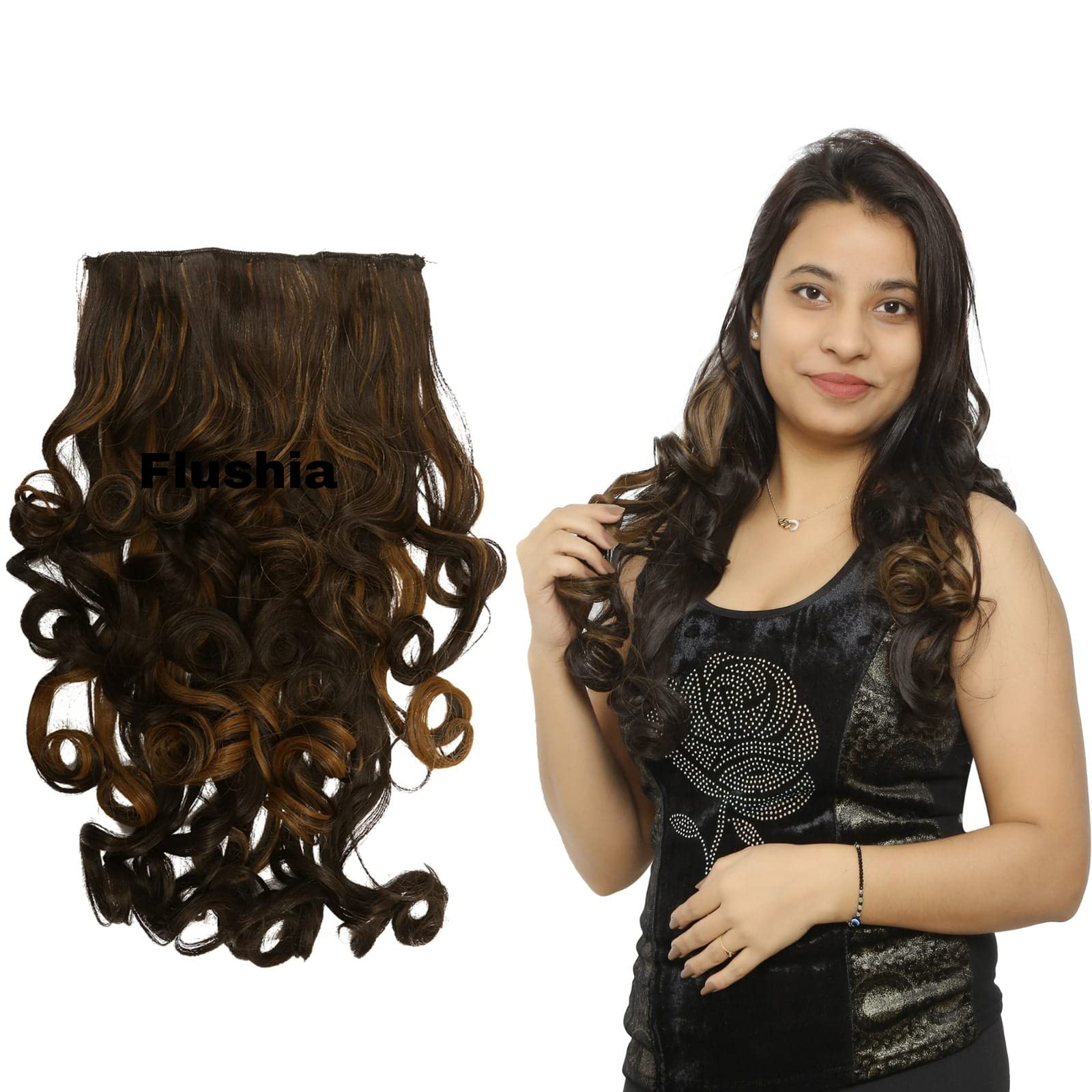 FLUSHIA 24-26 Inch Curly/Wavy Synthetic Hair Extensions with 5 Clips | Long Wavy Human Hair Wigs for Black Women | Perfect for Parties, Weddings & Daily Styling