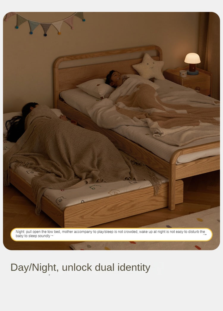 Solid Oak Wood Single Platform Bed with Wheels - No Headboard, Modern Minimalist Bed Frame for Small Spaces, Dorm Rooms & Guest Bedrooms