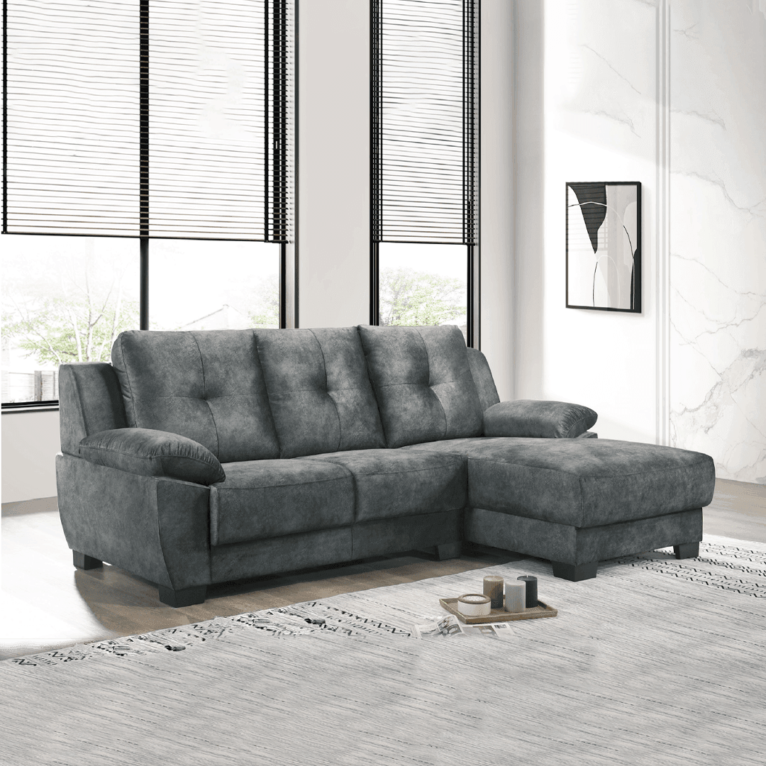 Modern L-Shaped Grey Fabric Sectional Sofa - Comfortable & Stylish Living Room Couch for Small Spaces, Apartments, and Cozy Home Decor