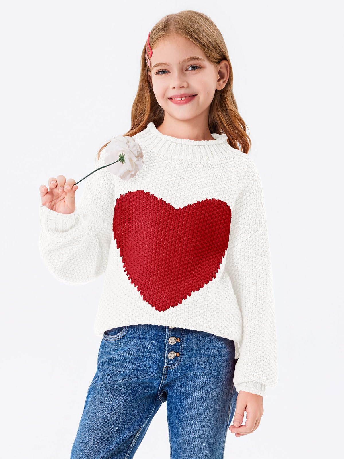 Imily Bela Girls Chunky Knit Turtleneck Sweater - Batwing Sleeve Pullover Jumper for Kids | Winter Warm Outfit for School & Playdates