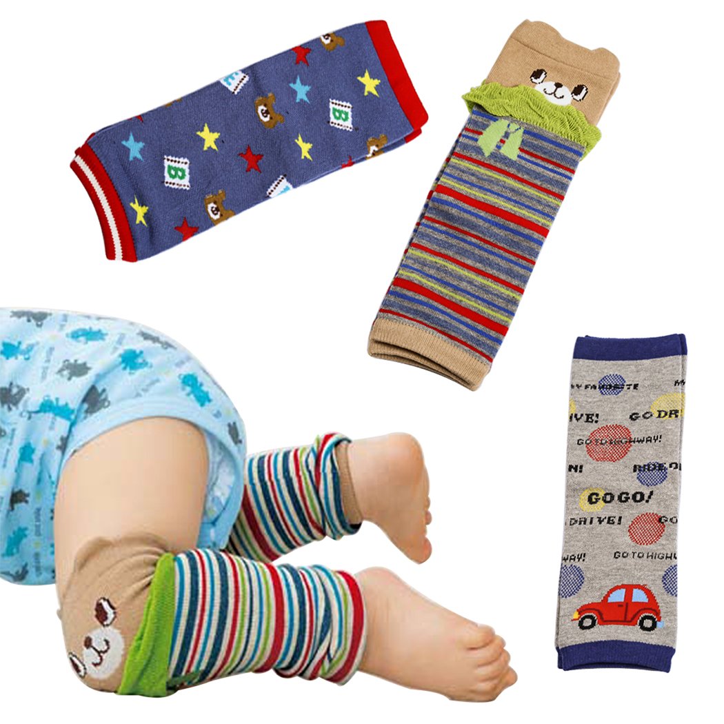 Baby Knee Pads for Crawling - 3 Pairs Soft Leg Warmers & Knee Protectors for Infants - Non-Slip Baby Socks for Playtime, Learning to Walk & Cold Weather Protection