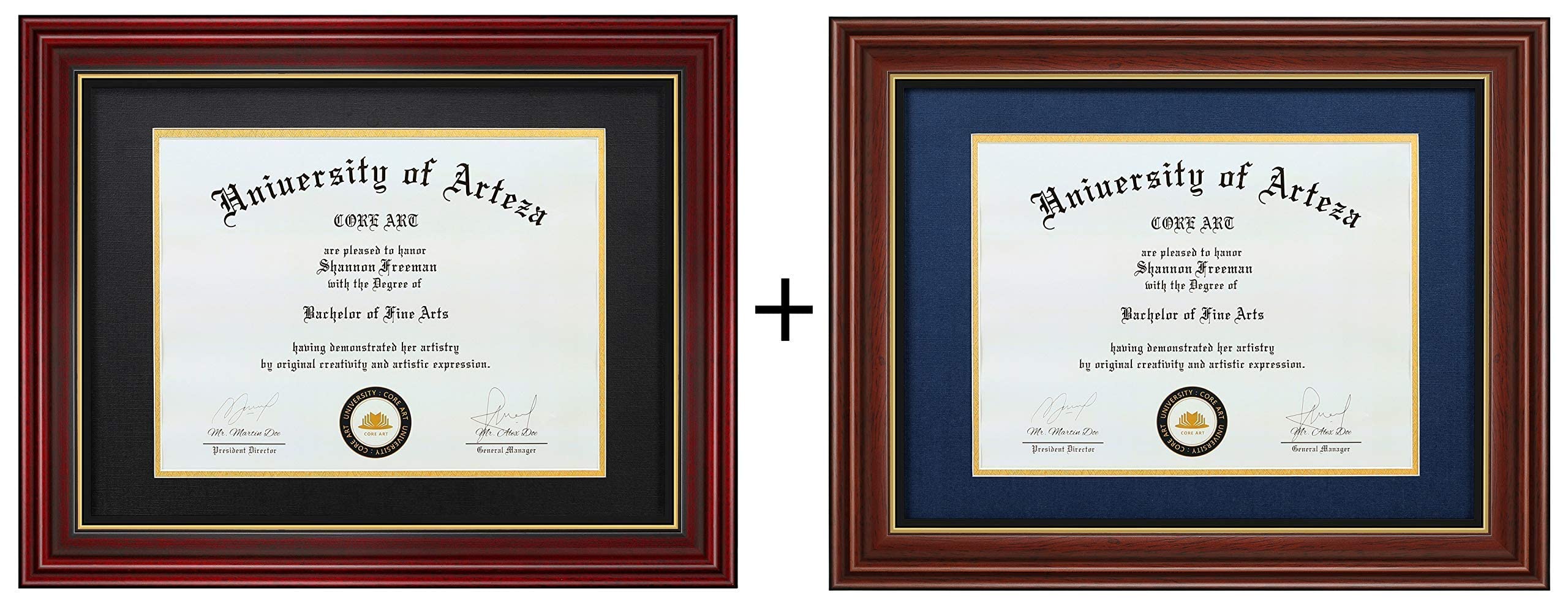 Premium Cherry & Chocolate Diploma Frames with Black Gold & Blue Gold Mats - Set of 2 for Graduation, Office Decor & Wall Display