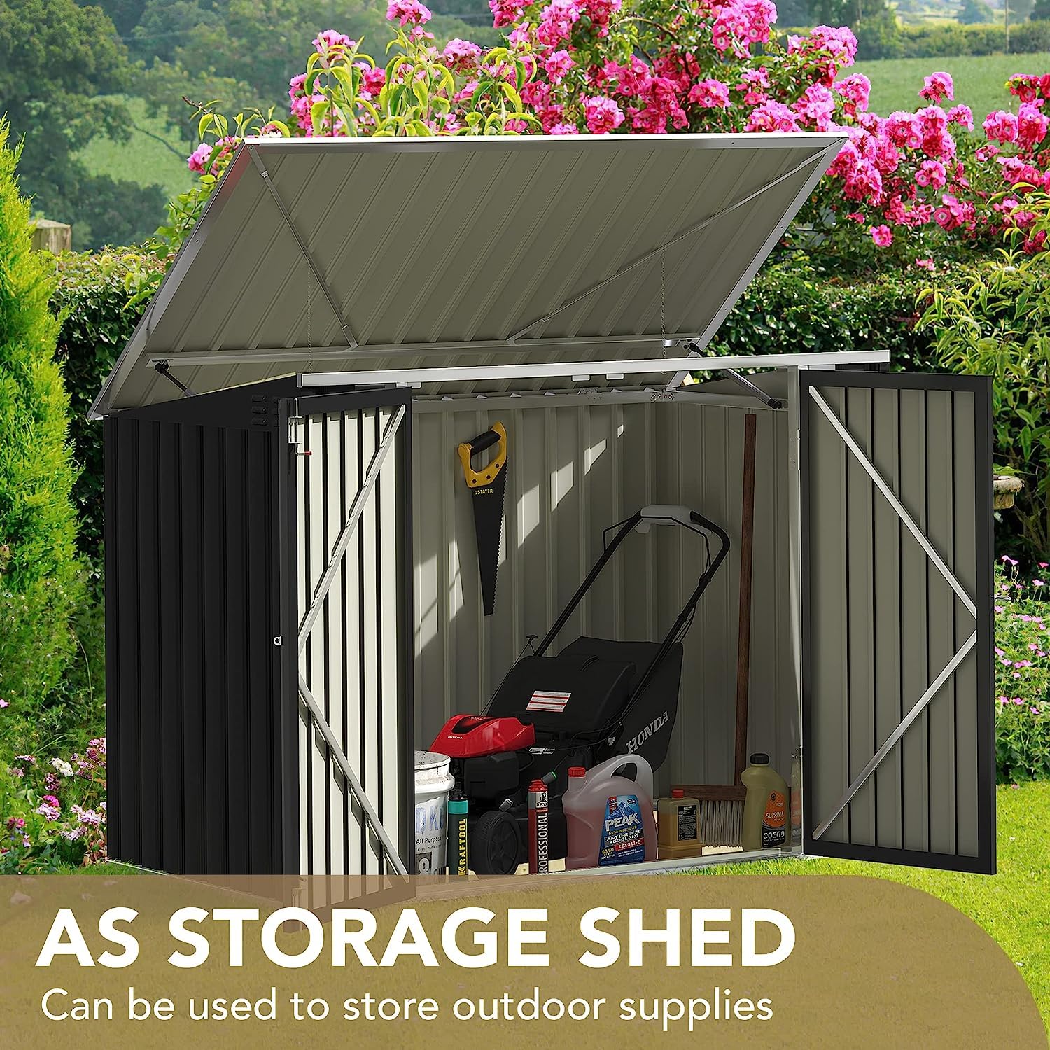 Devoko 5.8x3.3FT Outdoor Metal Storage Shed - Waterproof Trash Can Shed with Lid, Chain & Hydraulic Gas Rod - Perfect for Garden Tools, Yard Waste & Outdoor Organization (Backyard, Patio, Garage Use)
