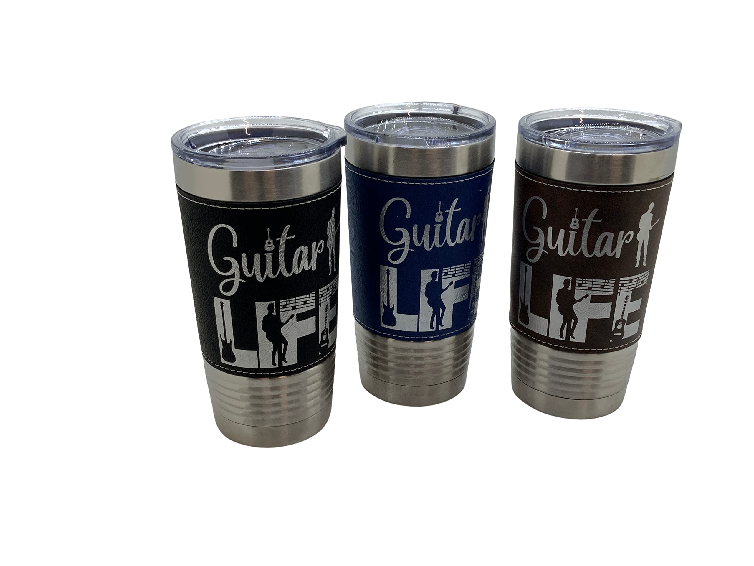 Premium 20oz Stainless Steel Vacuum Insulated Tumbler with Leather Wrap - Ideal for Guitarists & Music Lovers (Black) - Perfect for Music Practice, Concerts & Outdoor Adventures