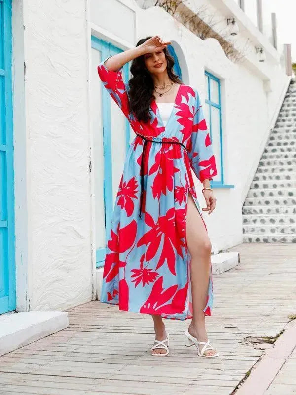 Women's Floral Print Chiffon Midi Dress - Elegant Summer Party & Wedding Guest Dress for Women