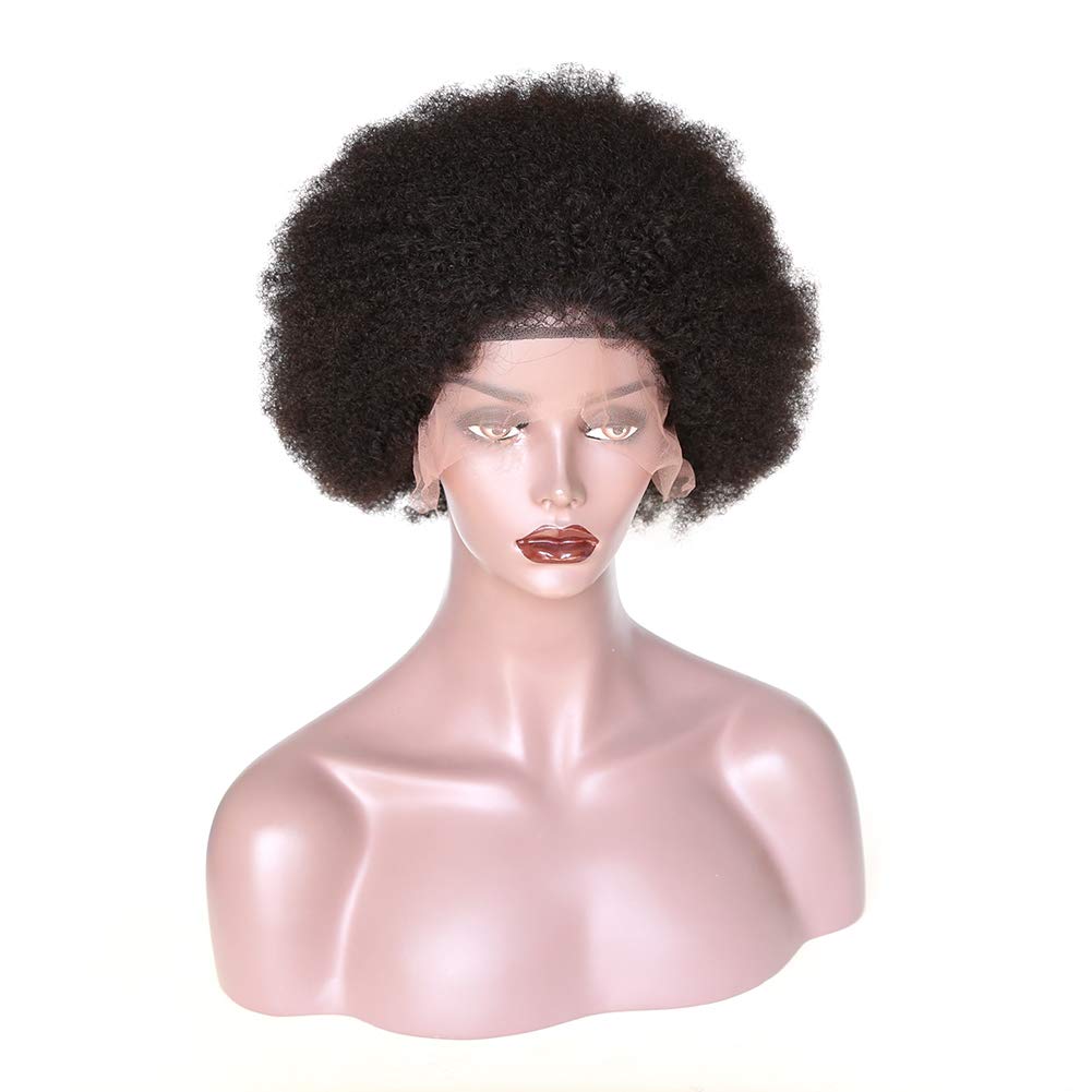 10inch Afro Kinky Curly Human Hair Wig for Black Women - Brazilian Virgin Hair with Bleached Knots & Baby Hair | Natural Short Lace Front Wig for Daily Wear, Parties & Special Occasions