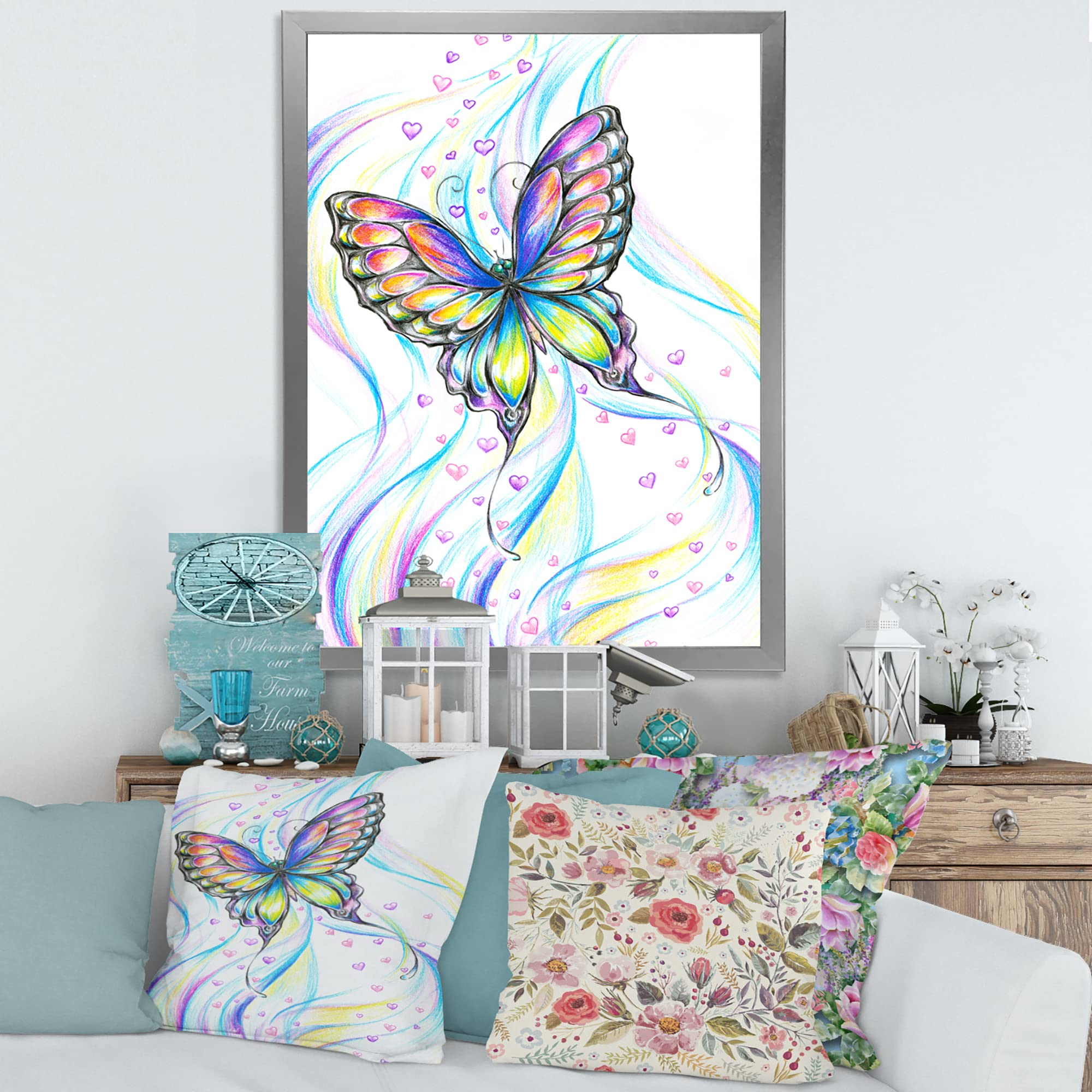 Vibrant Iridescent Butterfly Framed Wall Art - Handcrafted Traditional Home Decor for Living Room, Bedroom & Office - Perfect Gift for Nature Lovers