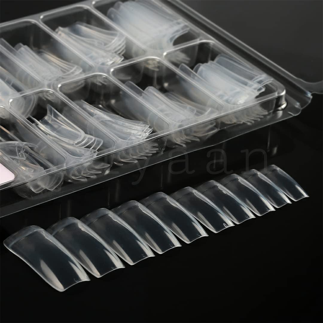 PRO ROOP Clear False Nails Tips - 10 Sizes 100pcs Poly Gel Acrylic Nail Extension Forms, UV DIY Manicure Kit with Dual Forms System - Perfect for French Tip, Full Cover Artificial Nails & Salon Quality At-Home Nail Art