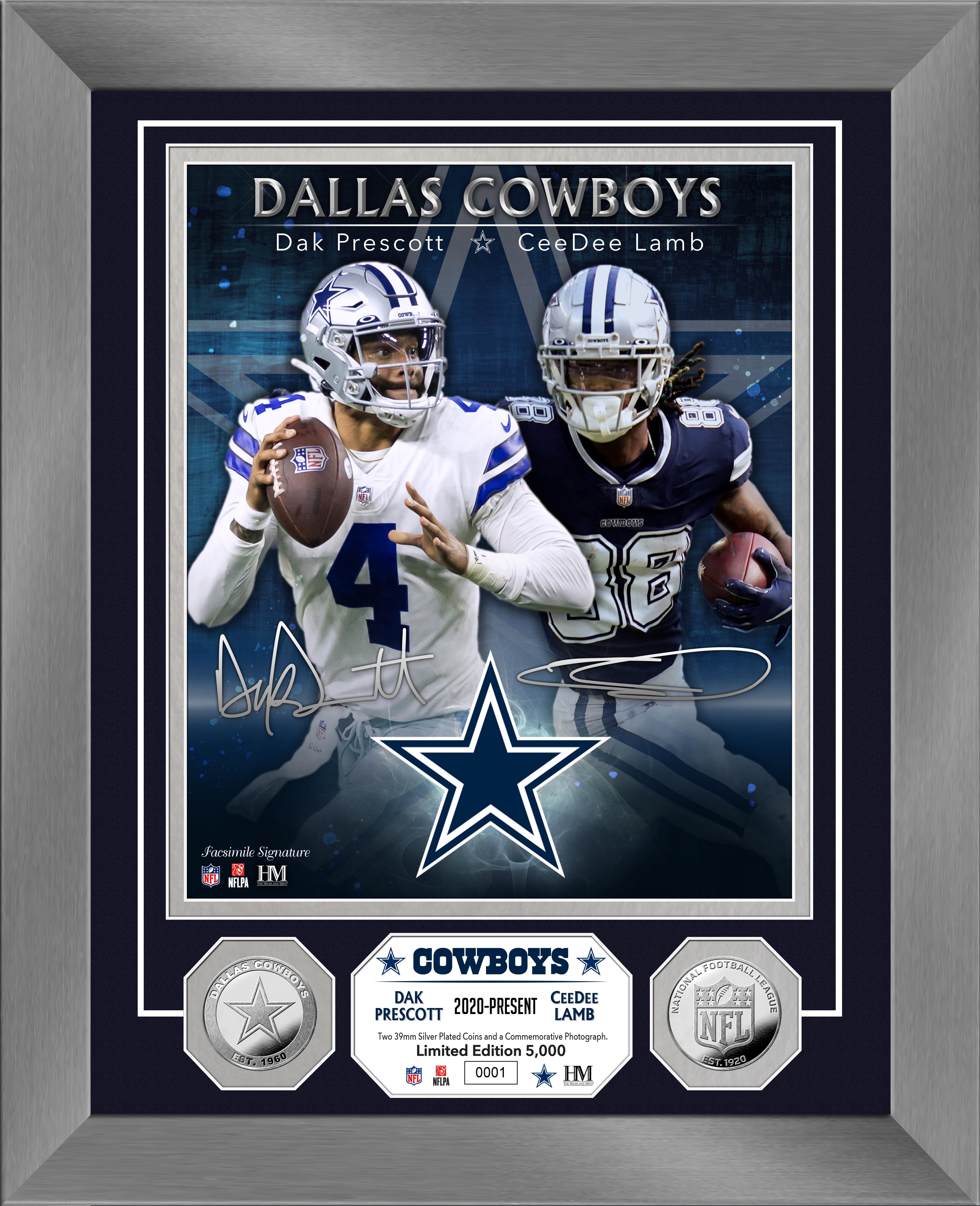 Dak Prescott & CeeDee Lamb Dallas Cowboys Commemorative Silver Coin Collection - Limited Edition NFL Football Memorabilia for Fans & Collectors (Perfect for Display Cases, Man Caves, and Sports Themed Gifts)