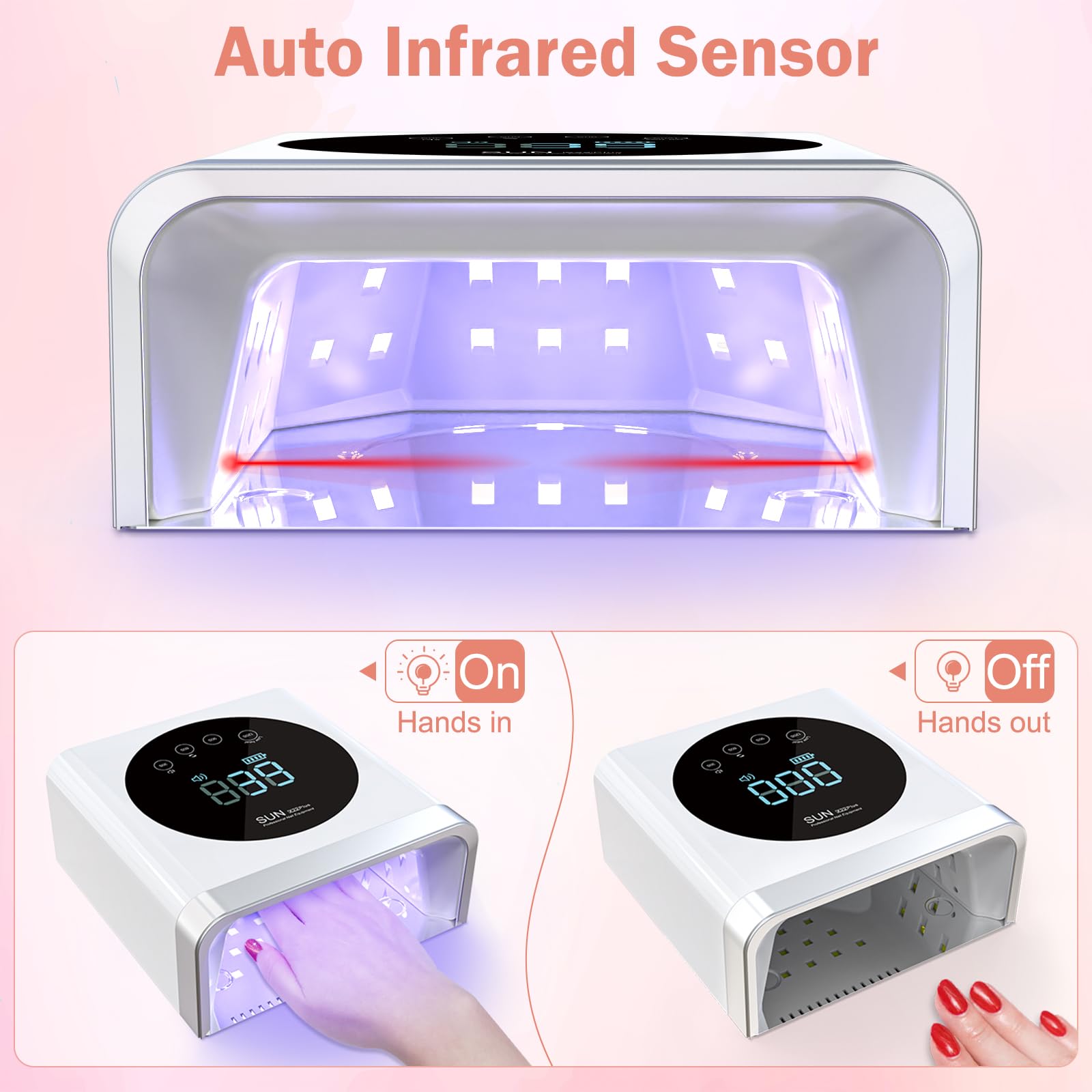 150W Cordless UV Nail Lamp - Rechargeable Gel Polish Dryer with 4 Timer Settings & Auto Sensor, Professional LED Nail Curing Light for Fingernails & Toenails, Perfect for Home Salon and Travel Use