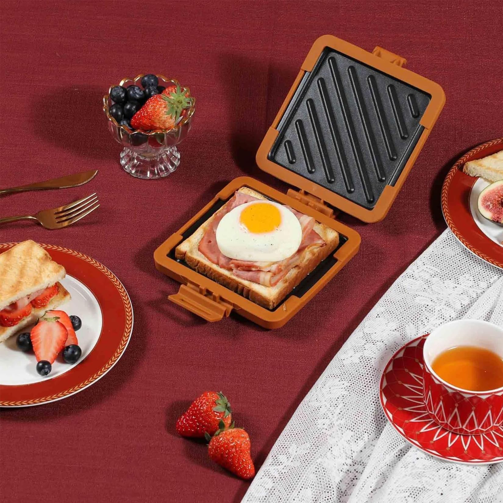 Microwave Toastie Sandwich Maker - Fast & Easy Grilled Cheese, Panini & Sandwich Press Toaster for Quick Meals - Perfect for Office Lunches, Dorm Snacks & Family Breakfasts (Brown)