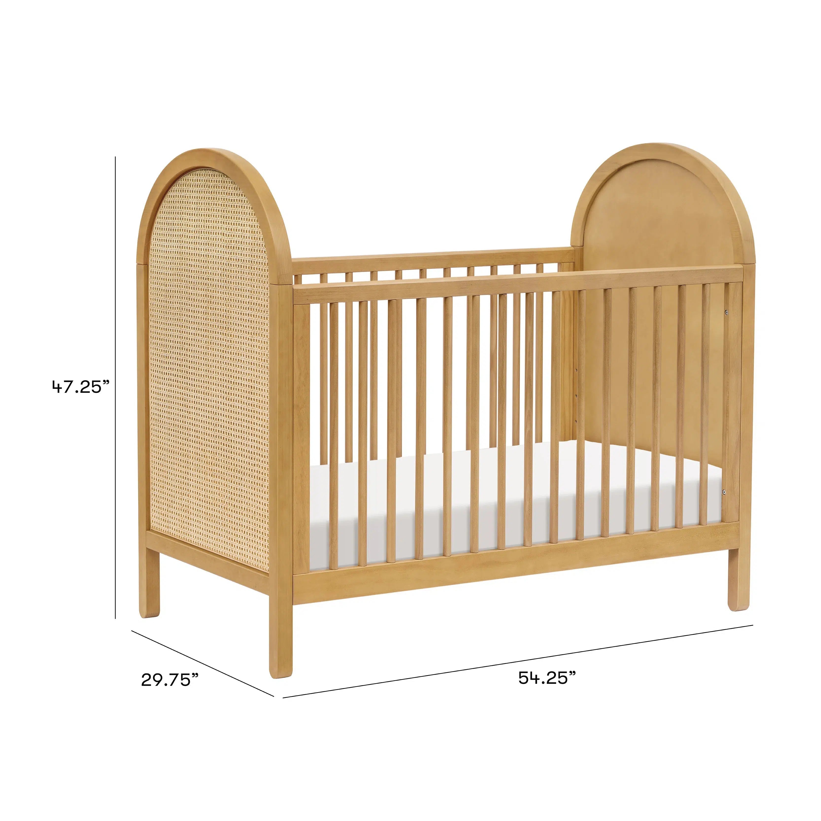 Babyletto Bondi Cane 3-in-1 Convertible Crib in Honey Finish with Natural Cane Weave - Modern Nursery Essential for Newborns to Toddlers