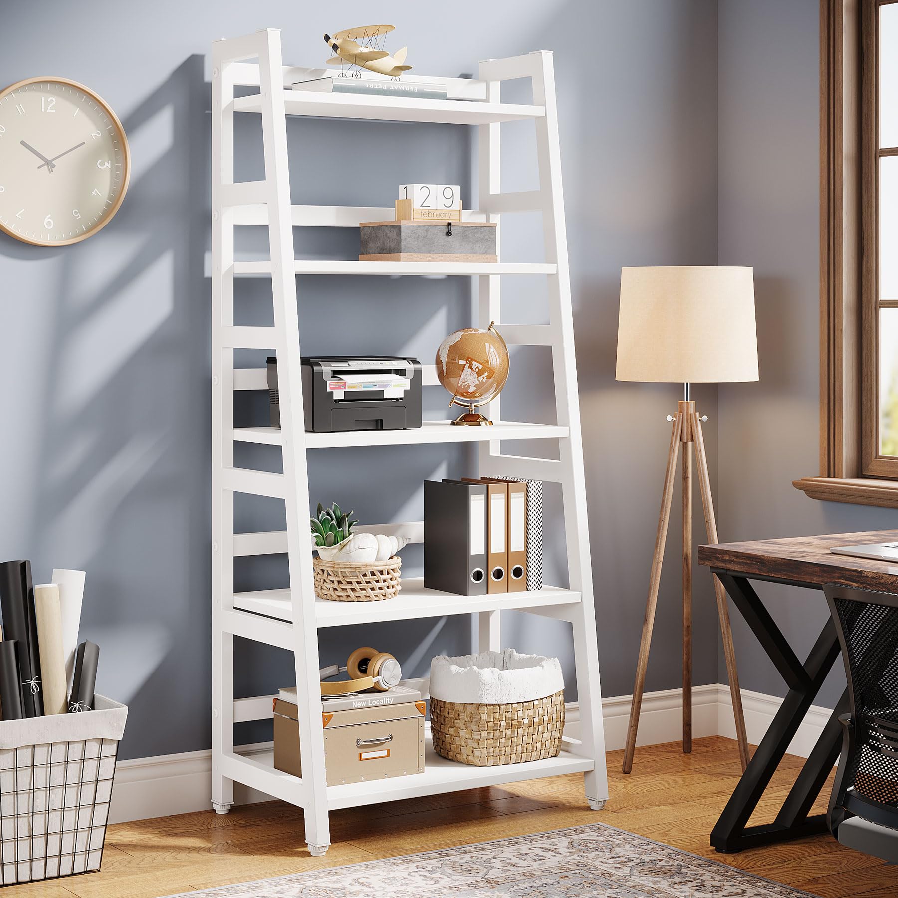 Tribesigns 5-Tier Bookshelf - Modern Ladder Bookcase with 5 Shelves, Sturdy Book Storage Organizer for Living Room, Home Office & Bedroom - Perfect for Displaying Books, Decor & Plants (White)