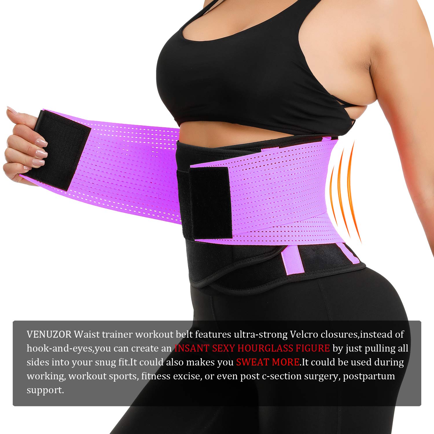 VENUZOR Waist Trainer Belt for Women - Slimming Body Shaper & Waist Cincher - Postpartum Recovery & Workout Girdle - Tummy Control Shapewear for Weight Loss & Gym Training (Black, Medium) - Perfect for Post-Pregnancy, Fitness & Everyday Wear