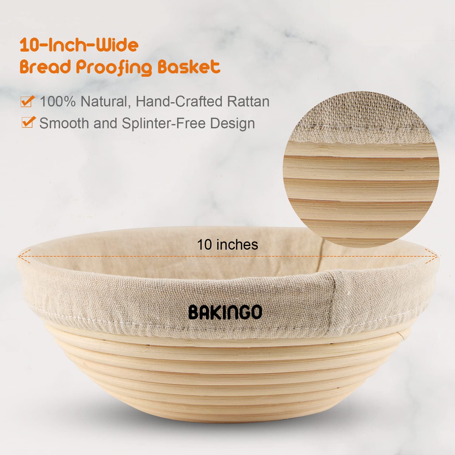 Bakingo Sourdough Bread Making Kit - 10 Inch Natural Rattan Banneton, Bread Lame, Dough Scraper, Proofing Basket, Measuring Mat & Danish Whisk | Perfect for Artisan Bread Baking, Homemade Sourdough Starter & Professional Proofing